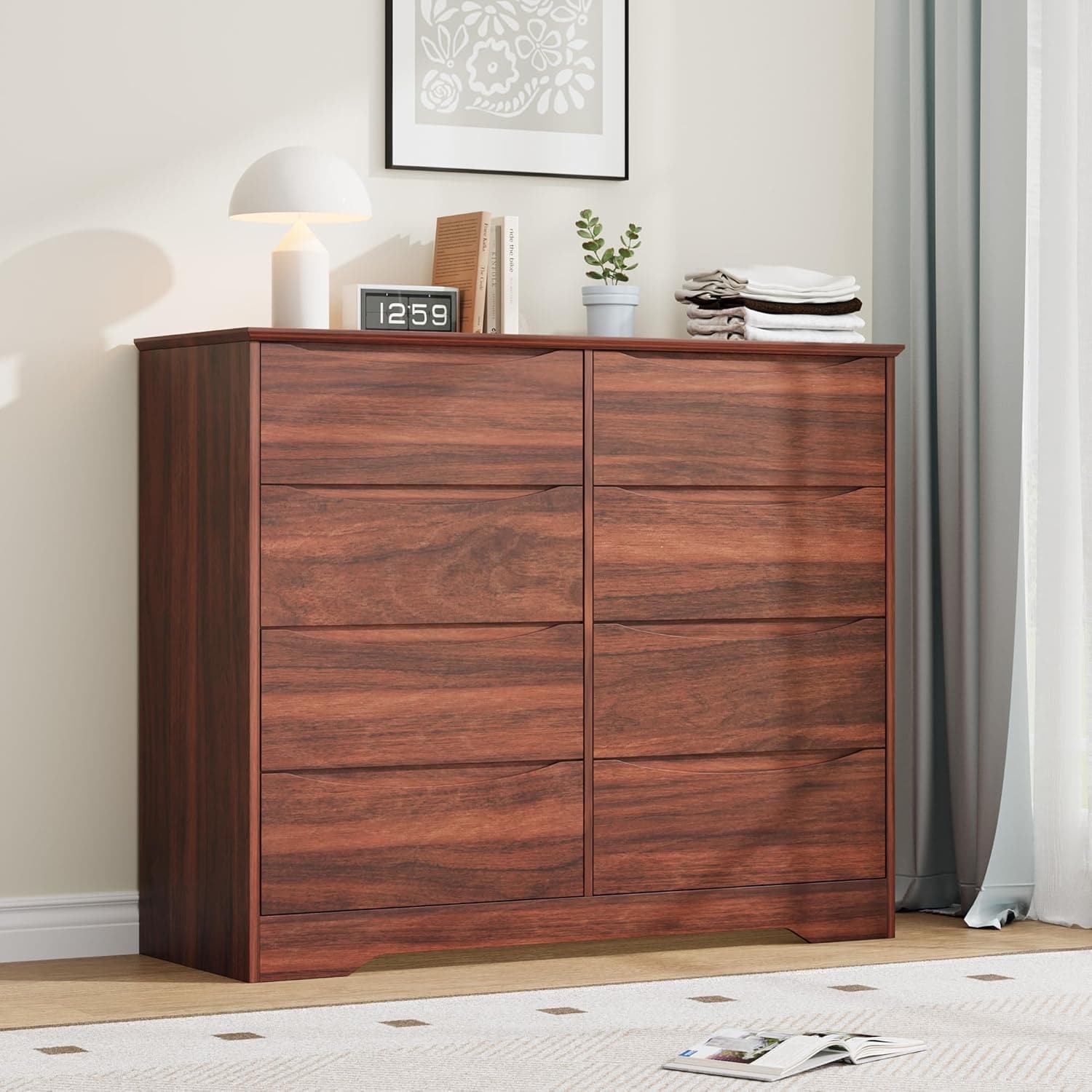 red dresser for bedroom Moe's Home Collection Deep 6 Drawer Jolene expertly crafted with a rubberwood frame IdealHouse Wooden Dresser with 8