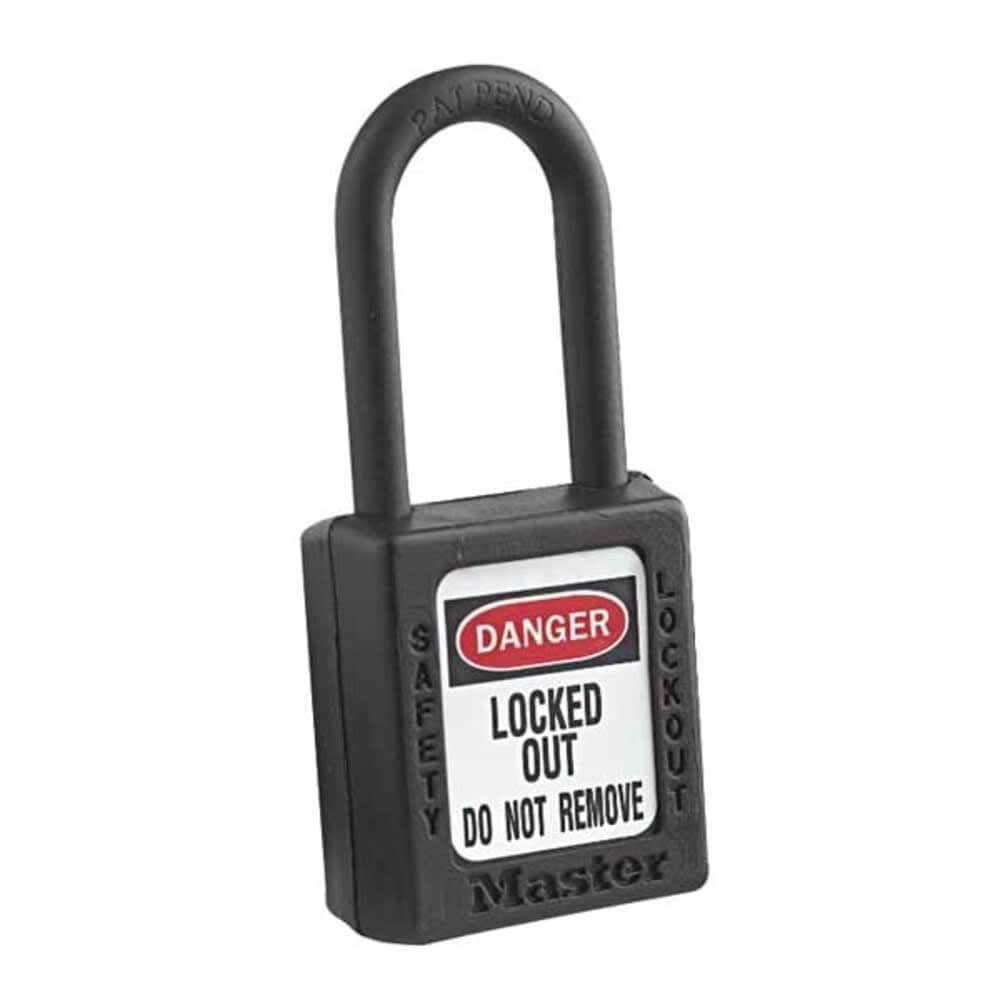 Master Lock Lockout Padlock Keyed Alike Thermoplastic Black 1 1/2 in Shackle Height 1 1/2 in Body Width #406KABLK 4XX0006