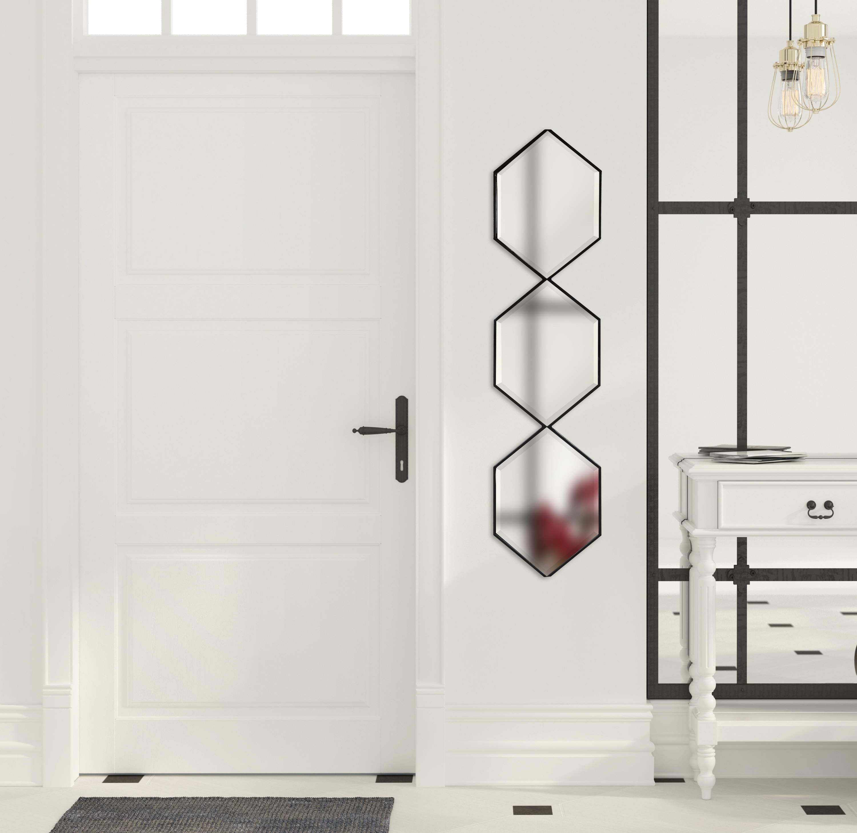 Roycen 10" x 42" Black Metal Geometric Accent Mirror