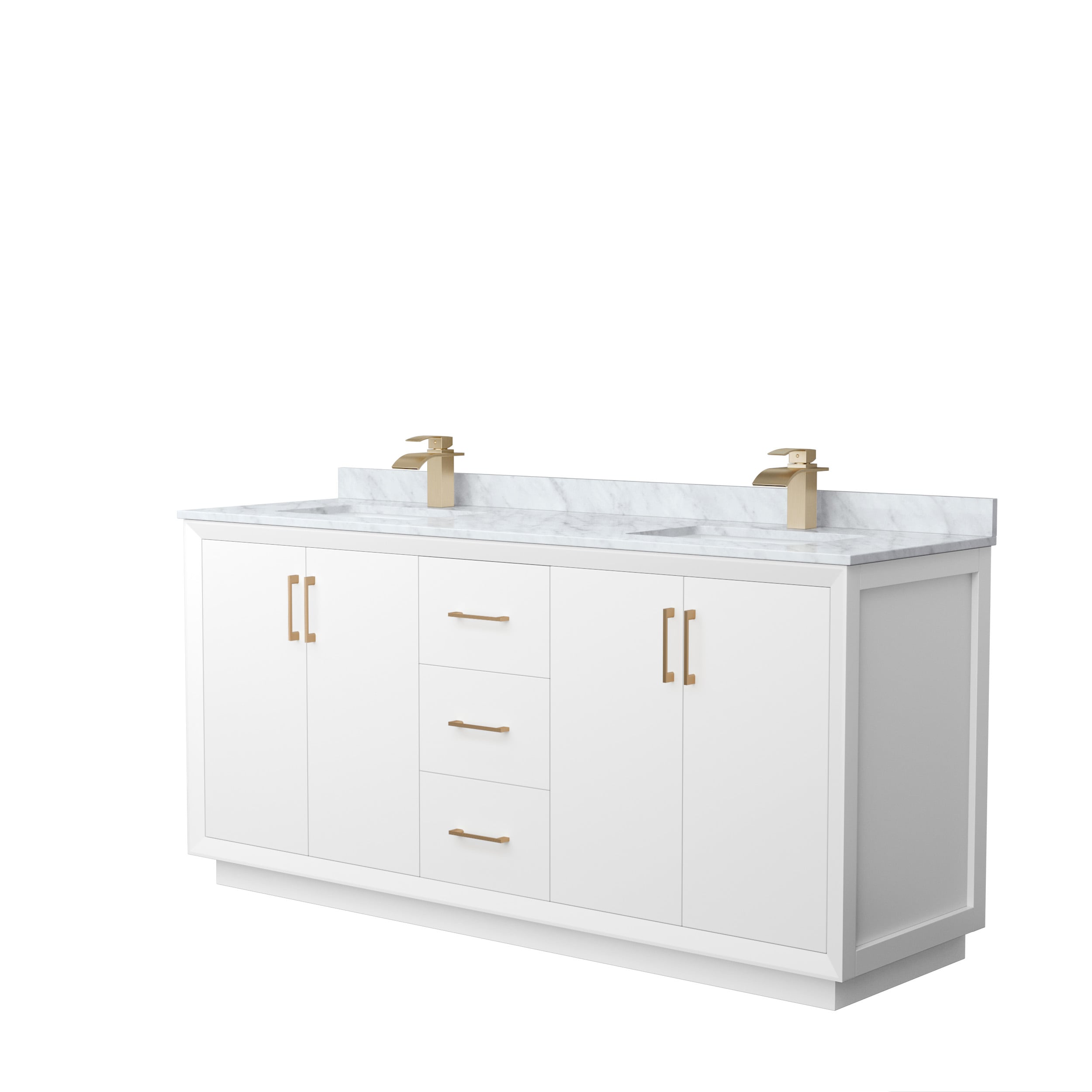 Wyndham Collection WCF414172DWZCMUNSMXX Strada 72-in White with Satin Bronze Trim Undermount Double sink Bathroom Vanity with White Carrara marble Natural marble Top