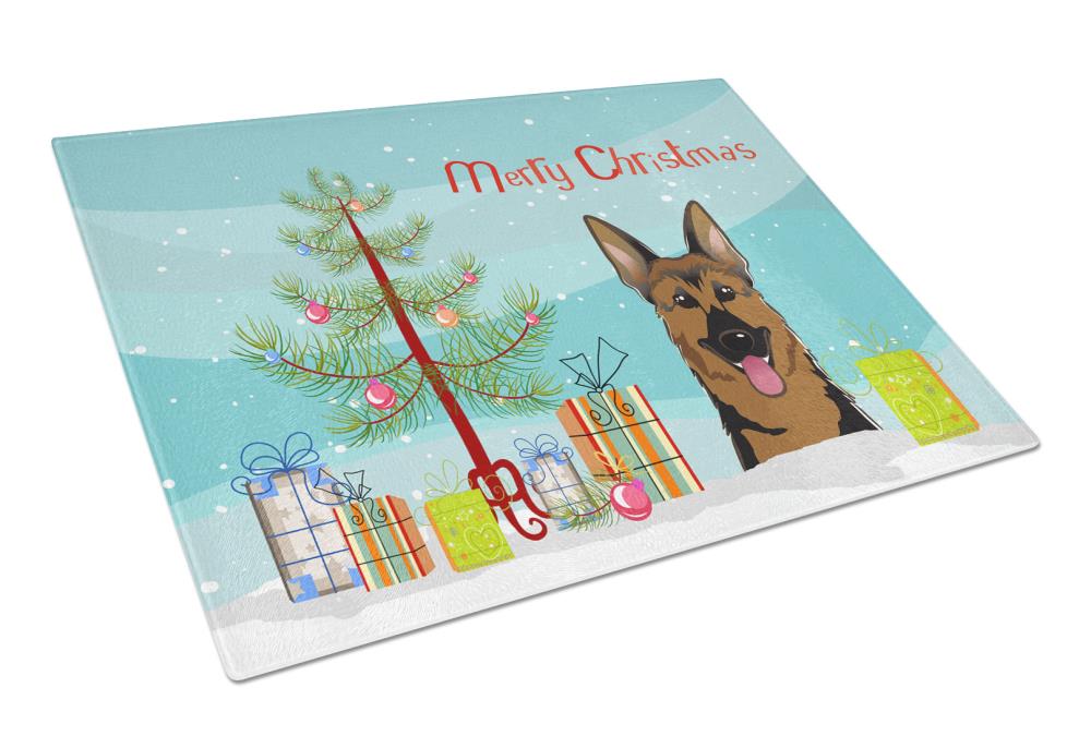 Caroline's Treasures BB1583LCB Dogs Merry Christmas Tree 11.25-in L x 15.75-in W Glass Cutting Board