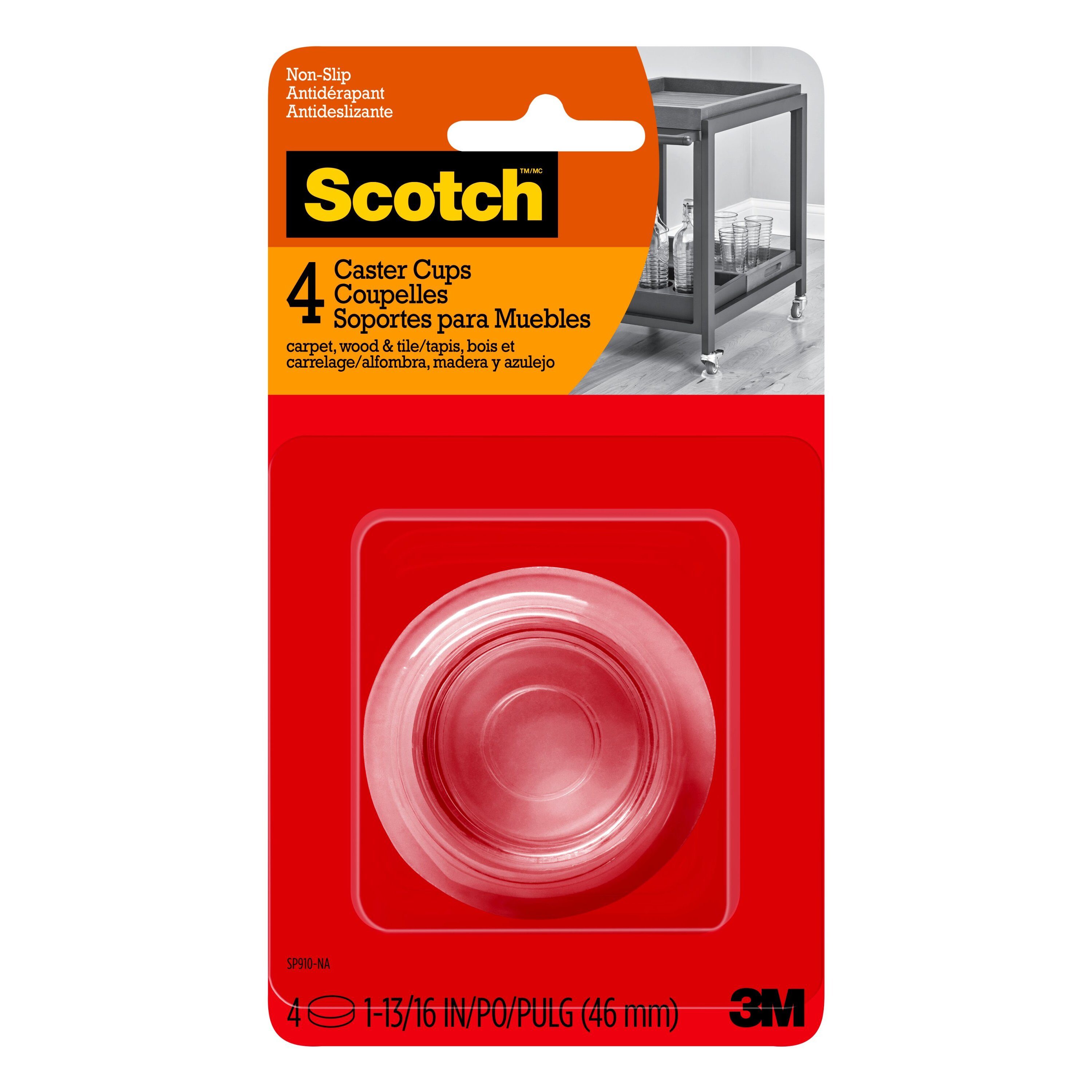 Scotch™ Caster Cups SP906-NA, Square Felt Gray 2.5-in 4/pk