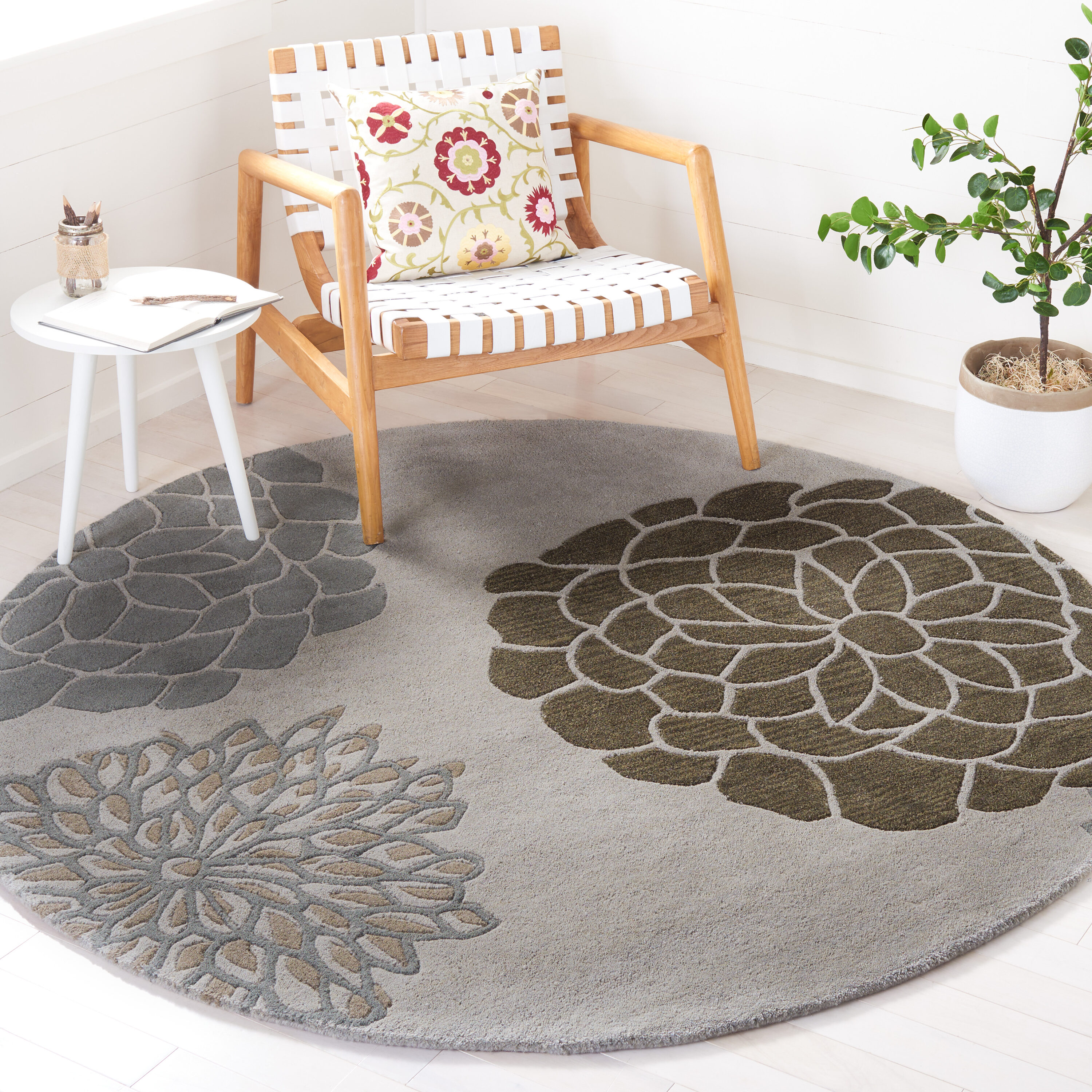  Soh211 Light Gray Contemporary 6ft x 6ft Round Rug