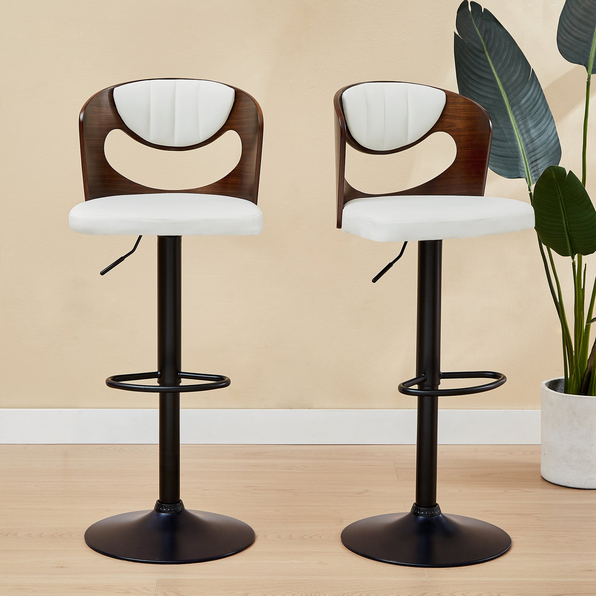 Vecelo LOE-C17-WHT Bar Stools Set Of 2 Adjustable Barstool Faux Leather Counter Height Stool