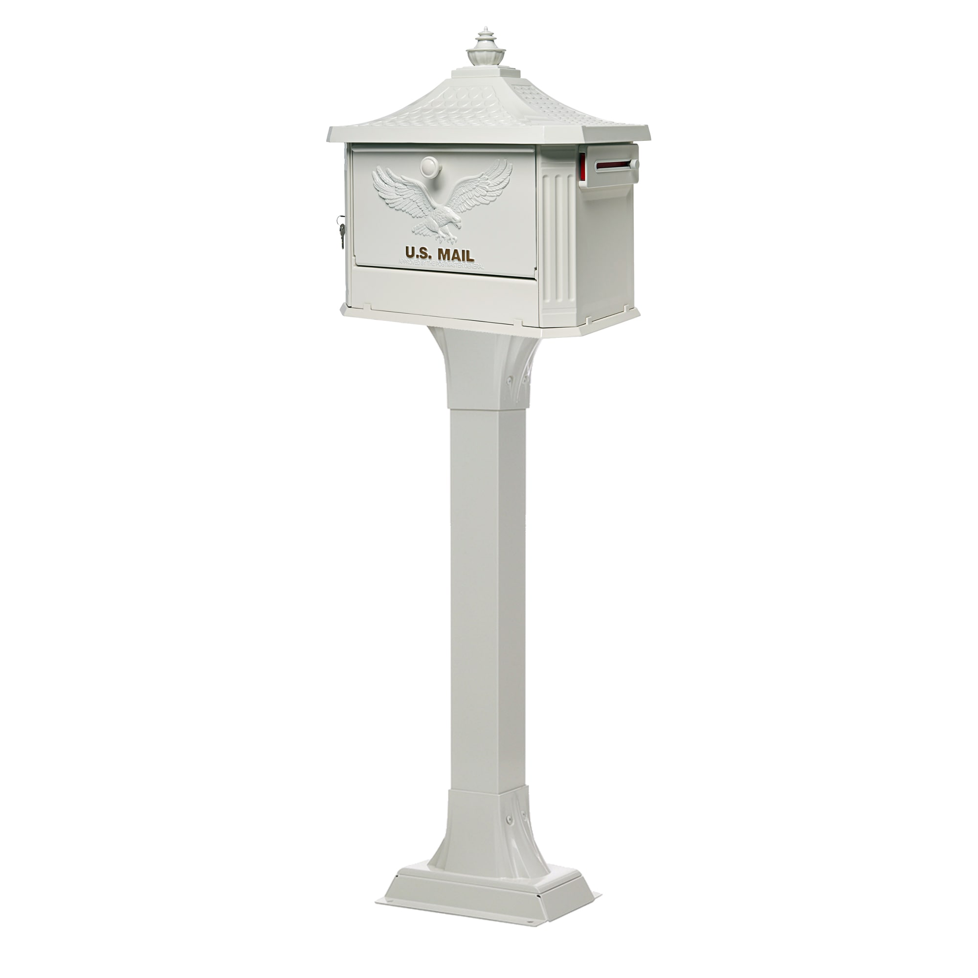 Gibraltar Mailboxes HEK00W01 Hemingway Locking Metal Large Mailbox White with Post