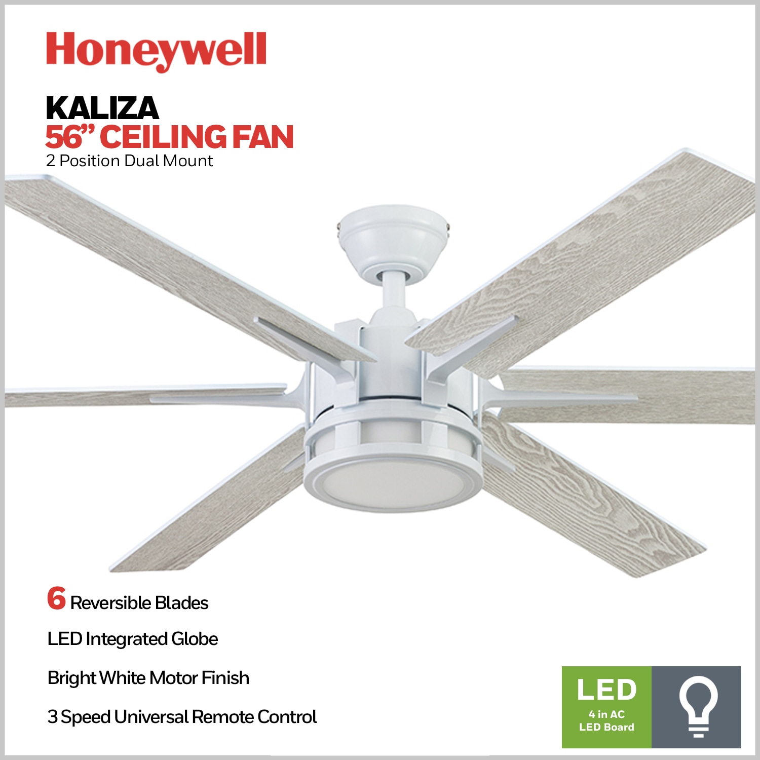 Bright White 56 Honeywell Ceiling Fans 51477-01 Kaliza Ceiling Fan