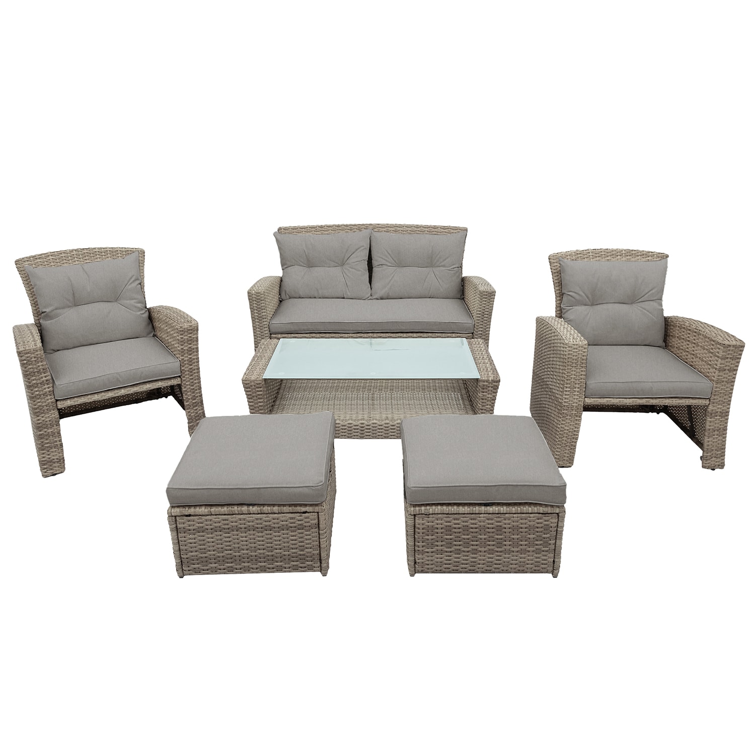 Bybafun YA0200271 6 -Piece Rattan Patio Conversation Set with Gray Cushions
