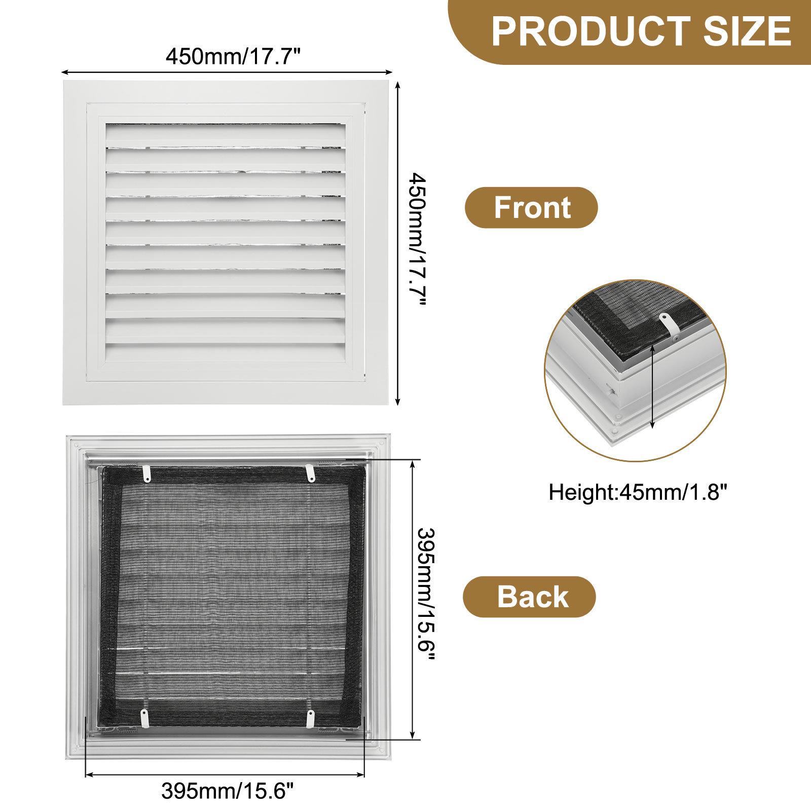 PATIKIL 16inch x 16inch Aluminum Return Grille Return Air Vent