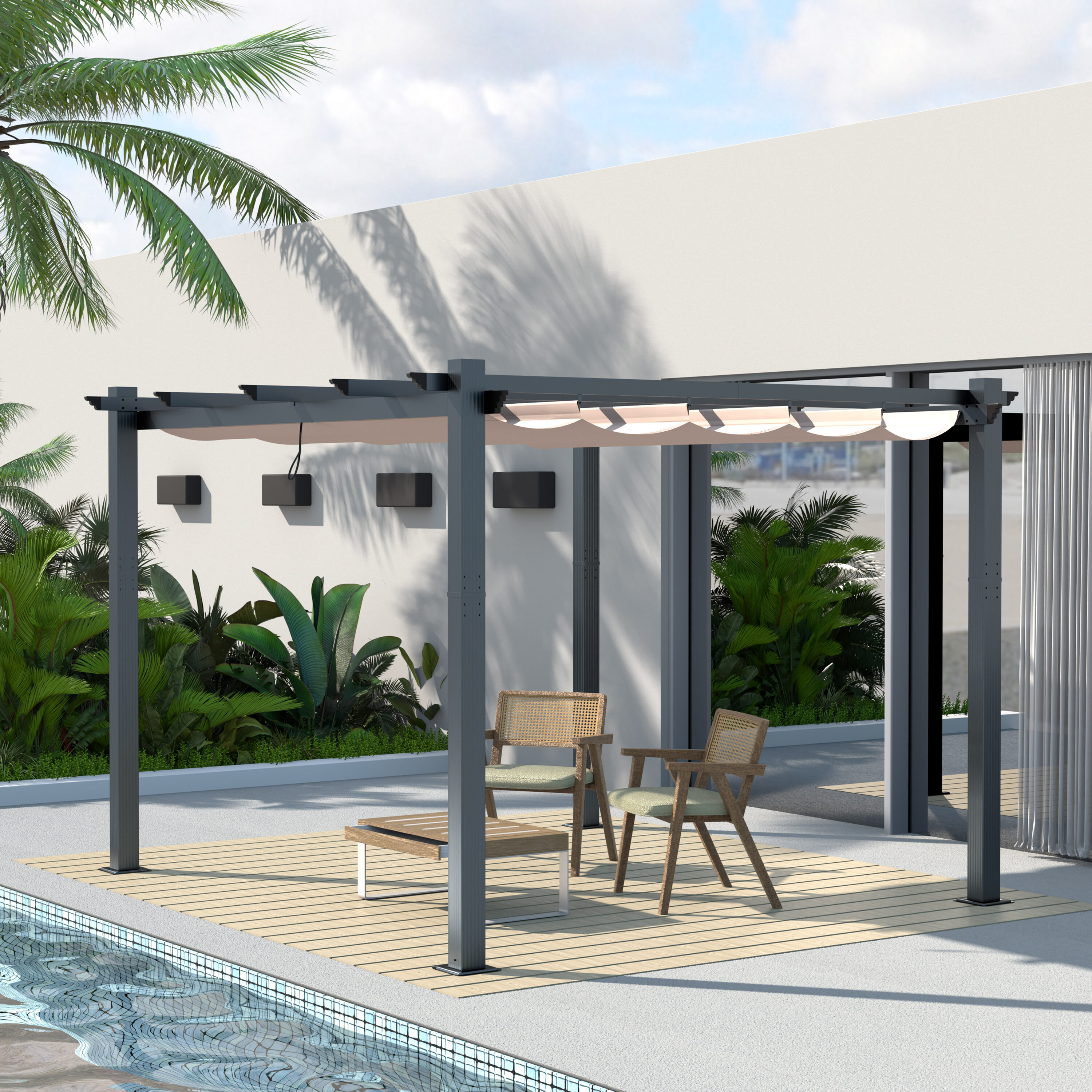 VEIKOUS PG0202-01CW-2 10-ft W x 10-ft L x 7-ft 3-in H White Metal Freestanding Pergola with Canopy