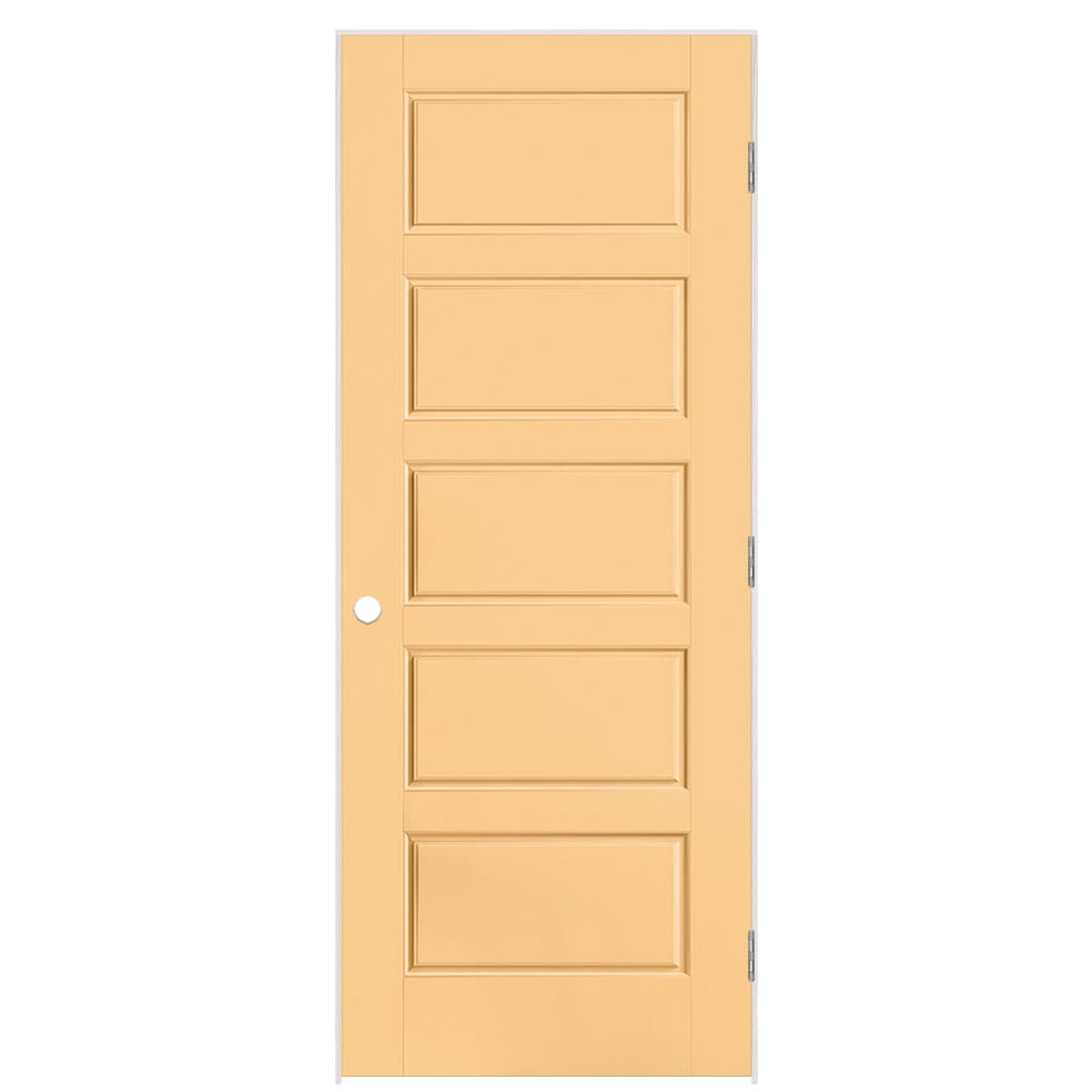 Masonite 1444685 32-in x 80-in Marigold Solid core 5-panel equal Left hand Smooth Prefinished Molded composite Flat Jamb Single Prehung Interior Door