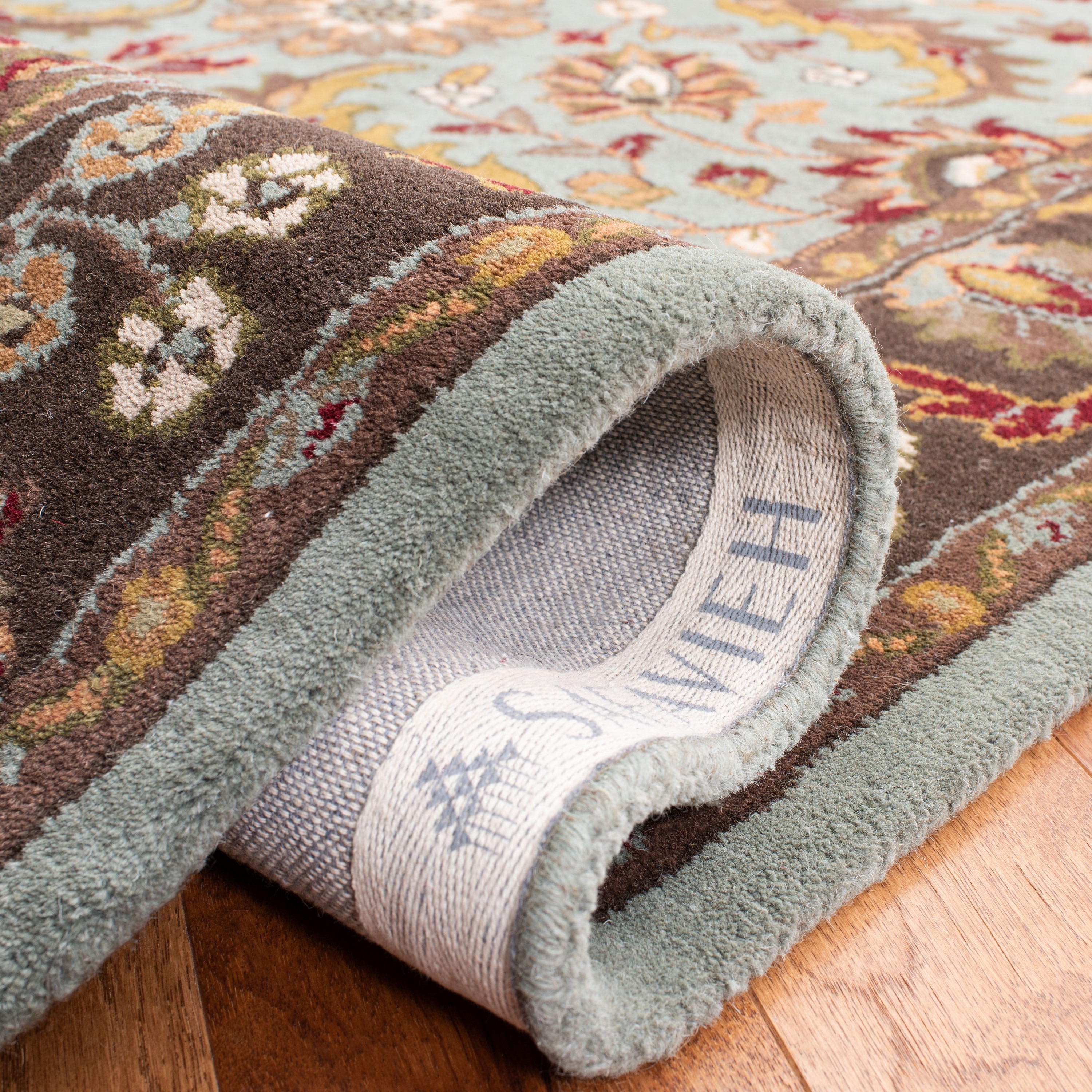 Blue and Brown Handmade Wool Runner Rug, 2'3" x 8'