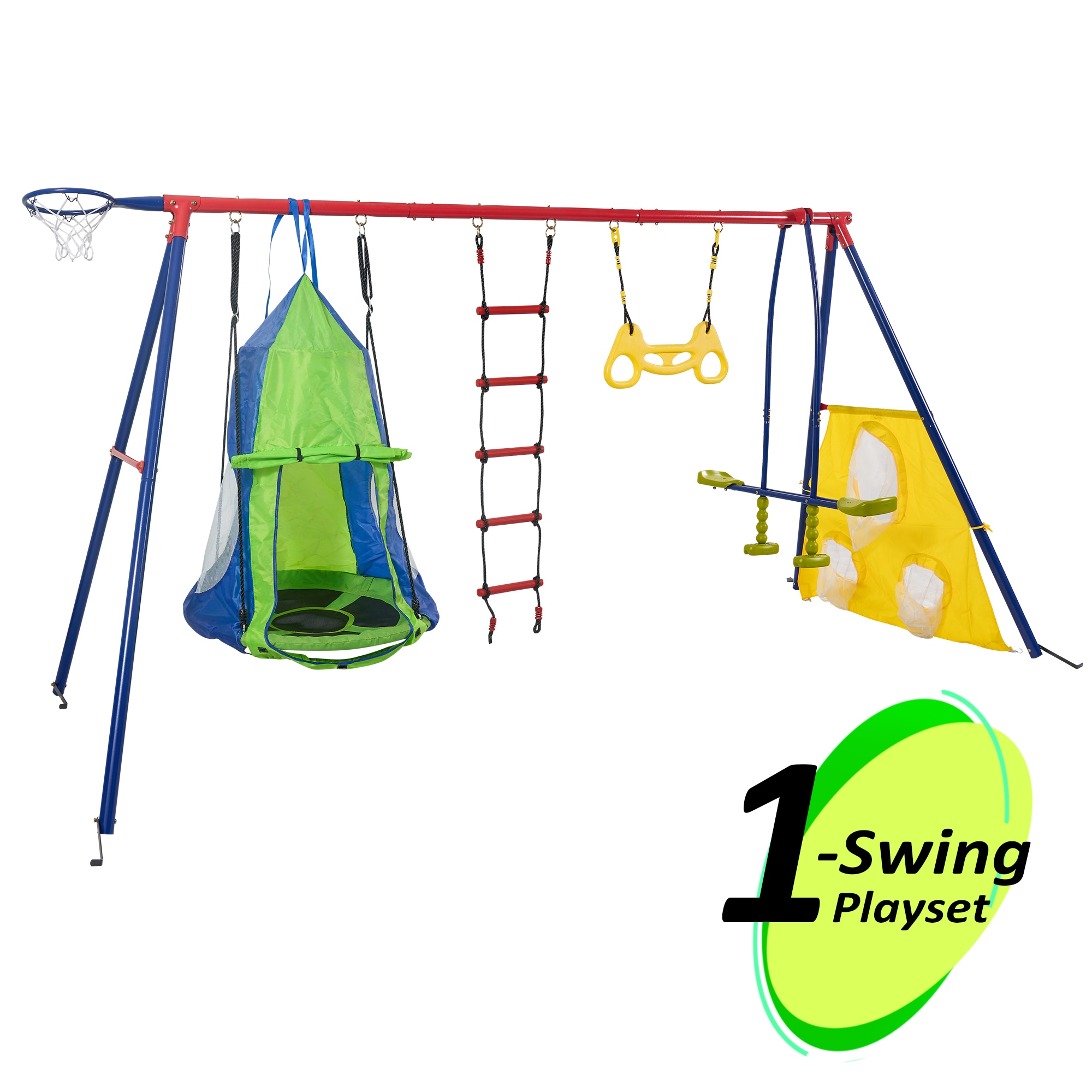 Fun Orange FUNPSQ408 Metal Swing Set Residential Steel Playset with 1 Swing