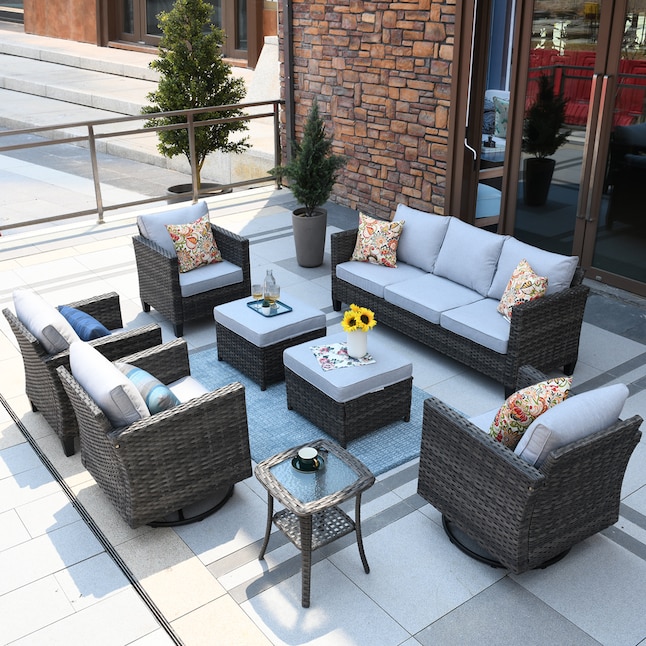 Xizzi Lullaby 8 Piece Rattan Patio Conversation Set With Cushions In The Sets Department At Com - Evre Rattan Outdoor Garden Madrid Furniture Set Conservatory Patio Lounge