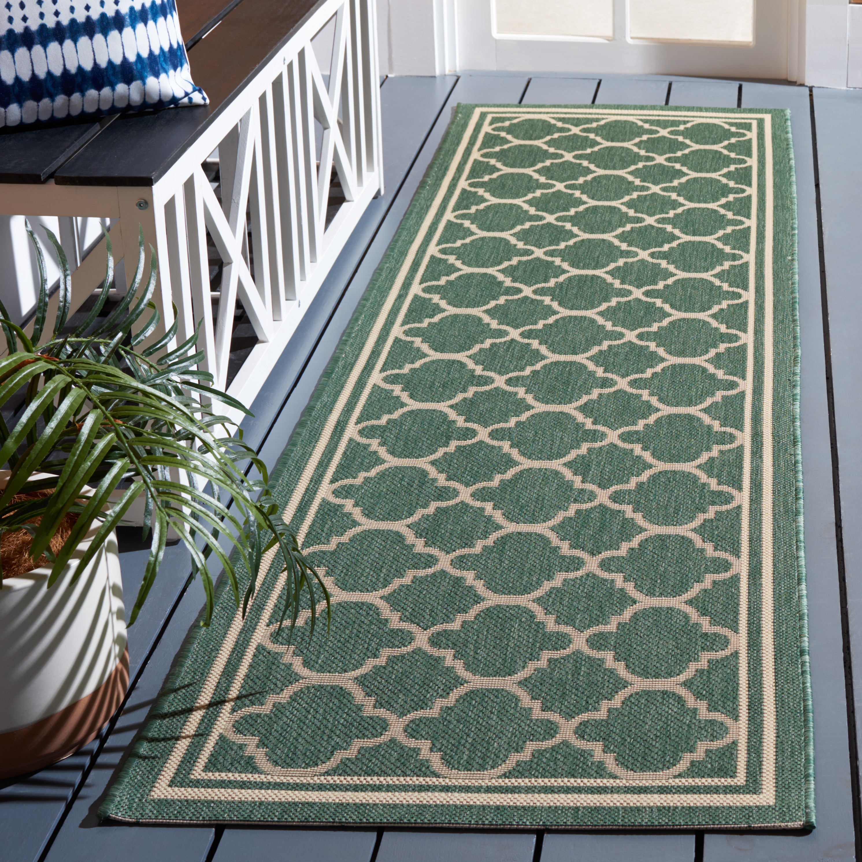 Safavieh CY6918-322-25 Courtyard 2 x 5 (ft) Loomed Synthetic Dark Green/Beige Rectangular Indoor/Outdoor Geometric Runner rug