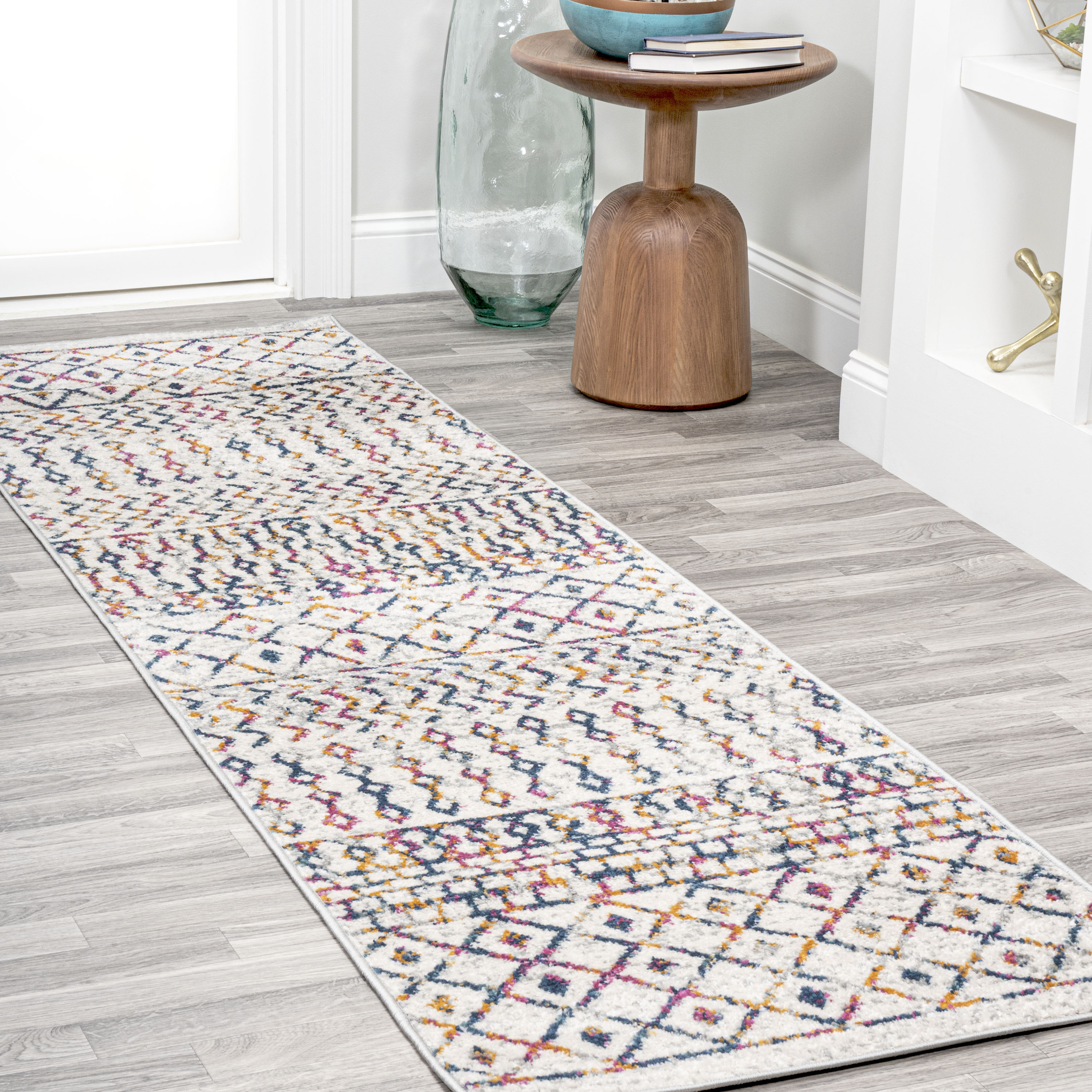 JONATHAN  Y MOH106C-28 Moroccan HYPE Arta 2 x 8 (ft) Loomed Polypropylene Multi/Cream Rectangular Indoor Trellis Moroccan Runner rug