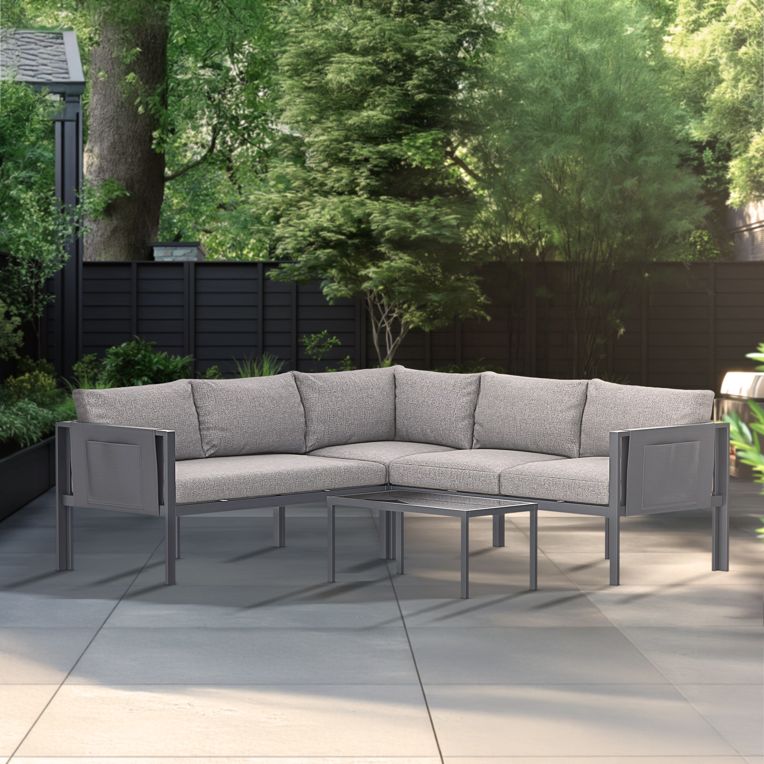 Deko Living COP30016 2 -Piece Patio Conversation Set with Gray Cushions