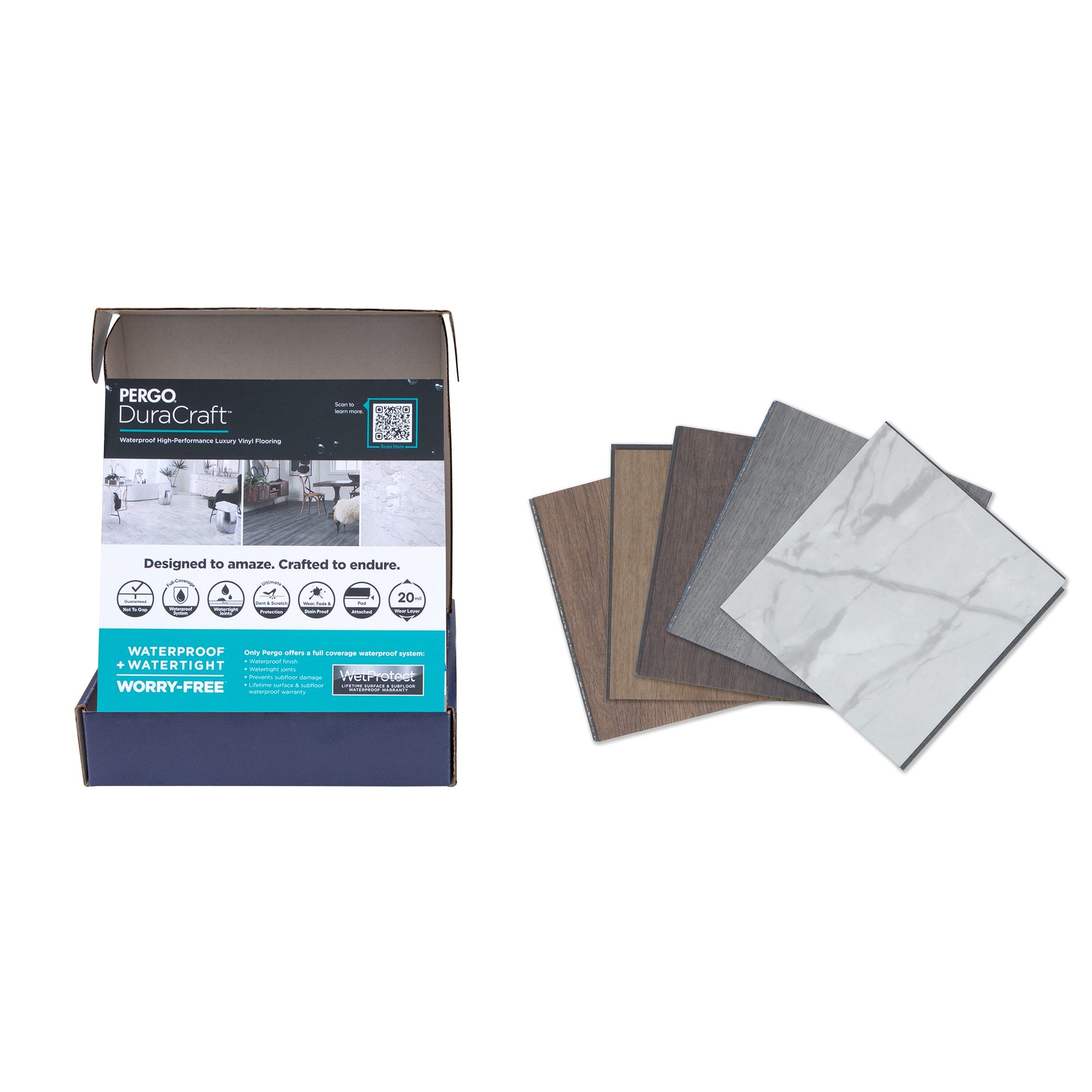 Pergo SBX0063787 (Sample) Duracraft Multiple Color/Finishes Multiple colors/finishes Wood look 20-mil Waterproof and Water Resistant Interlocking Flooring Sample Packs