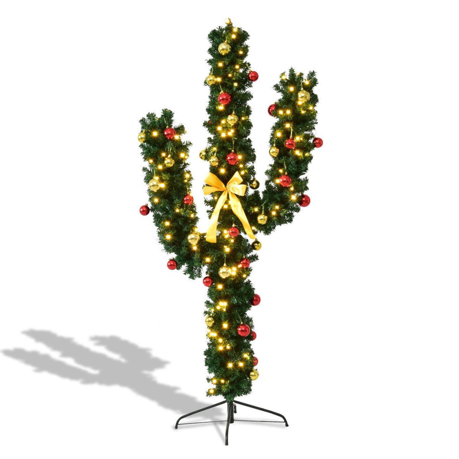 WELLFOR CM-HWY-20646 7-Feet Pre-lit Artificial Christmas Tree with White LED Lights