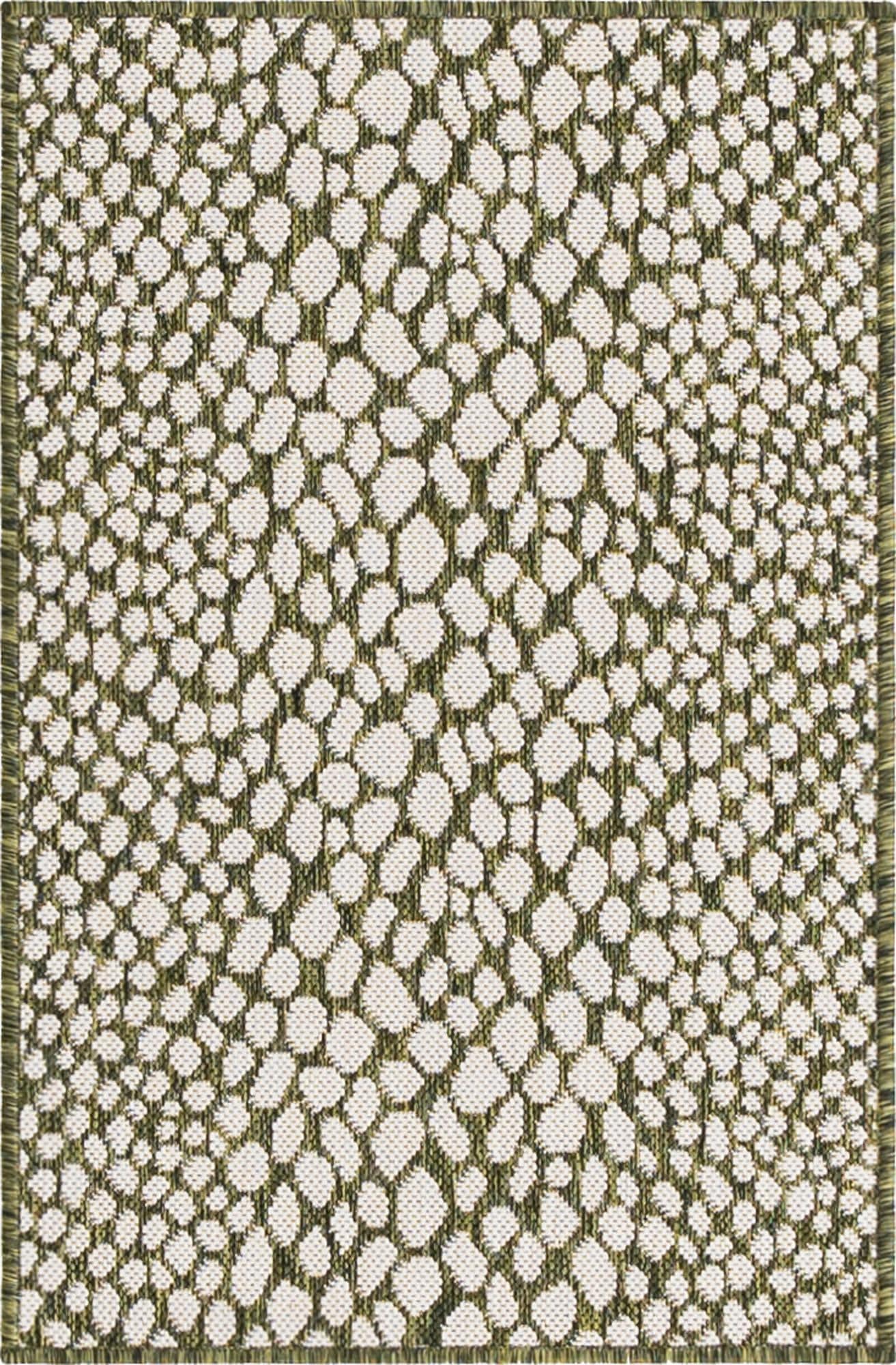 Modern Green Ivory Geometric Outdoor Rectangular Rug, 2'2" x 3'1"