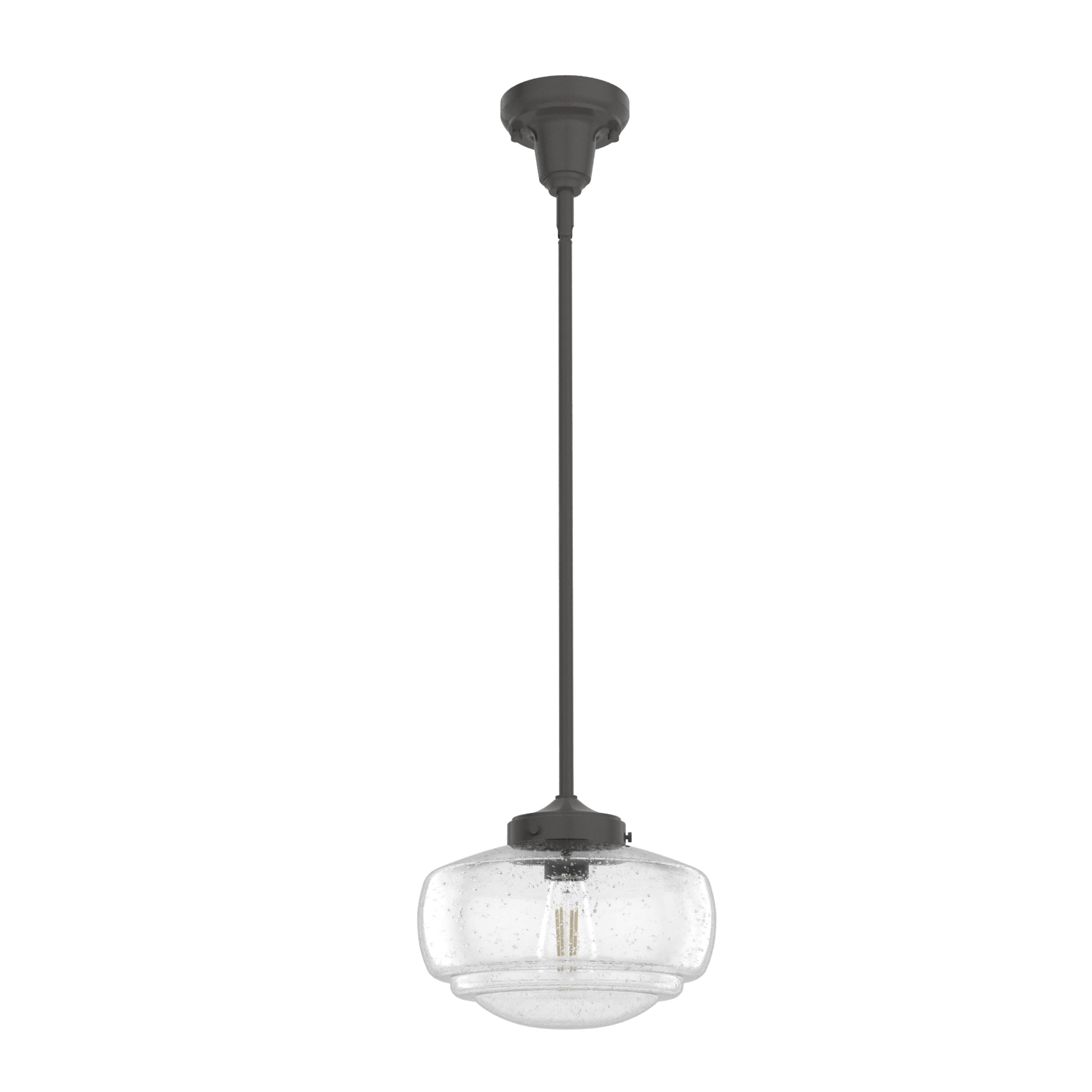 Hunter 19187 Saddle Creek 1 -Light Noble Bronze Vintage Seeded glass Schoolhouse Medium Hanging Convertible pendant/Semi-flush