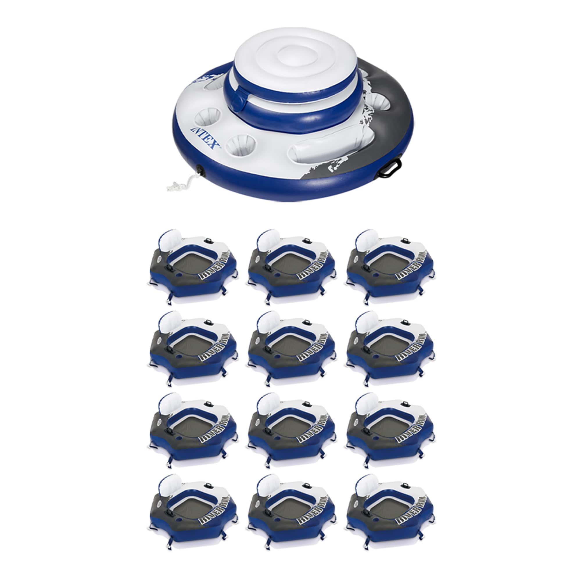 Intex 184283 Inflatable Floating Cooler Bundled with 1 Person Lounger Floating Tube (12 Pack)