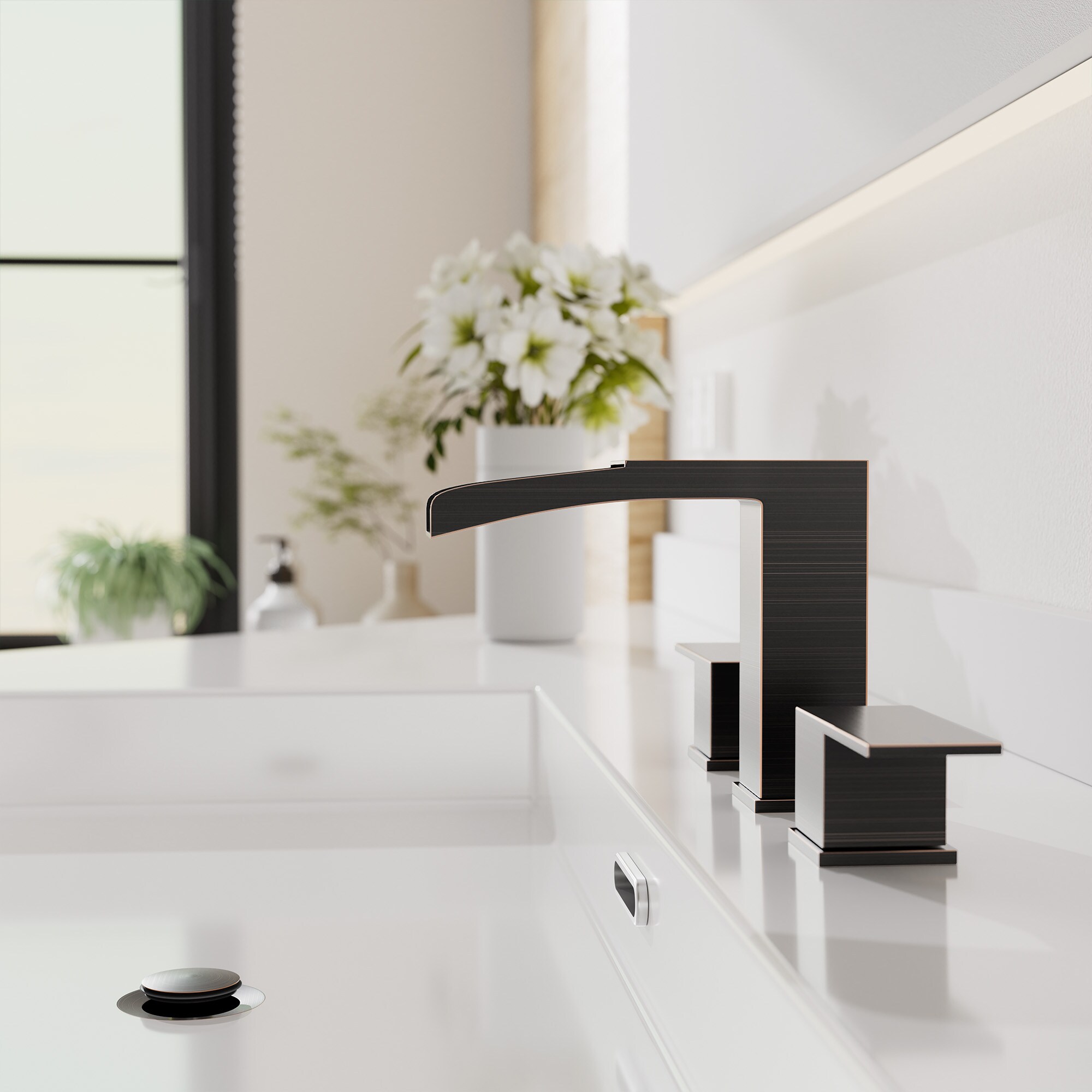 Matte Black Modern Widespread 2-Handle Bathroom Faucet