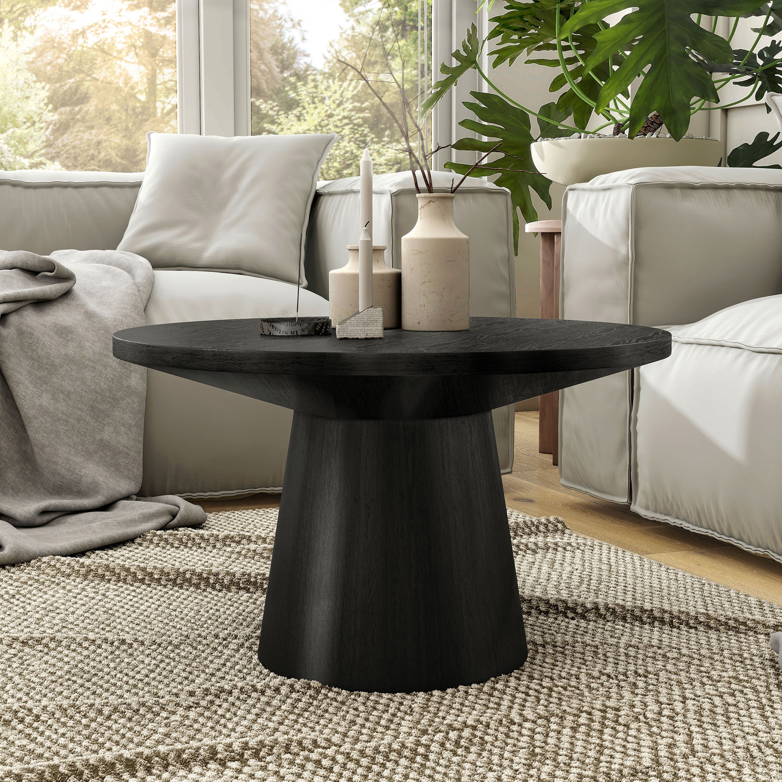 Furniture of America Leander 29-inch Black Round Wood Coffee