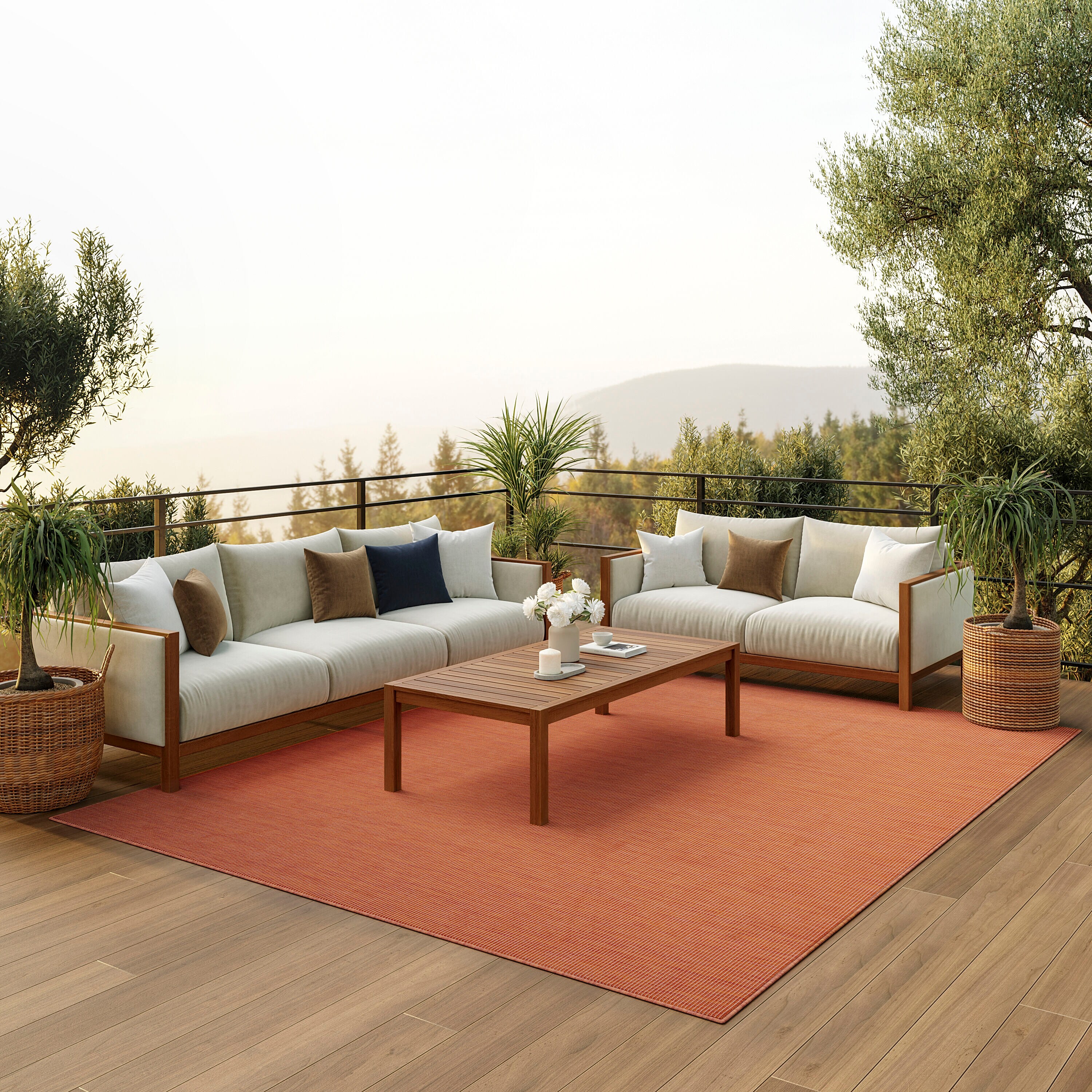 Nourison 99446792006 Positano 8 x 10 (ft) Loomed Polypropylene Terracotta Rectangular Indoor/Outdoor Solid Area rug