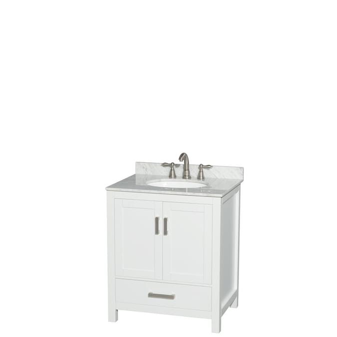 Wyndham Collection Sheffield 30 In, 30 In White Single Sink Bathroom Vanity With Natural Carrara Marble Top