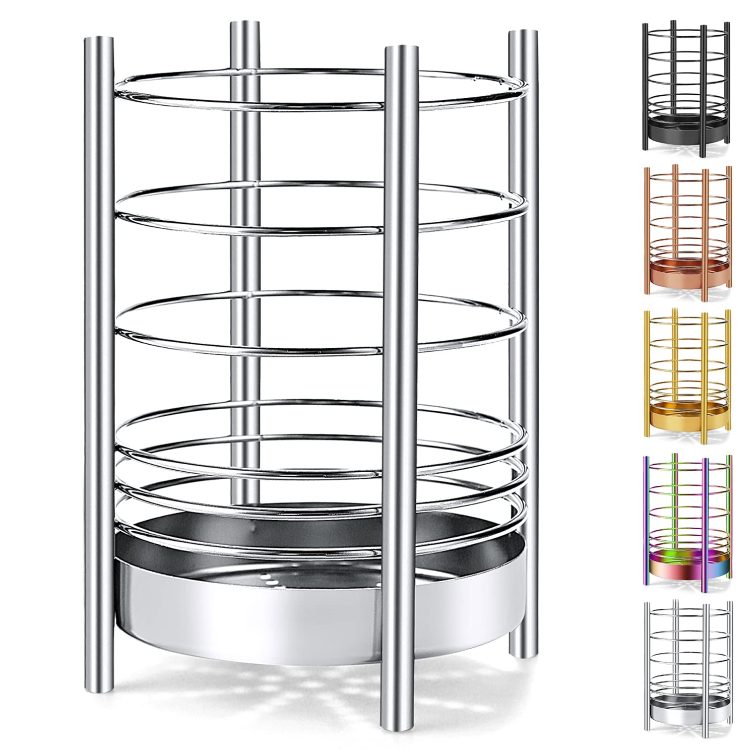 Anqtovp  Stainless Steel Kitchen Utensil Holder Crock for Countertop Storage Organizer Silver Seven Point Four by Five Point Two Inches