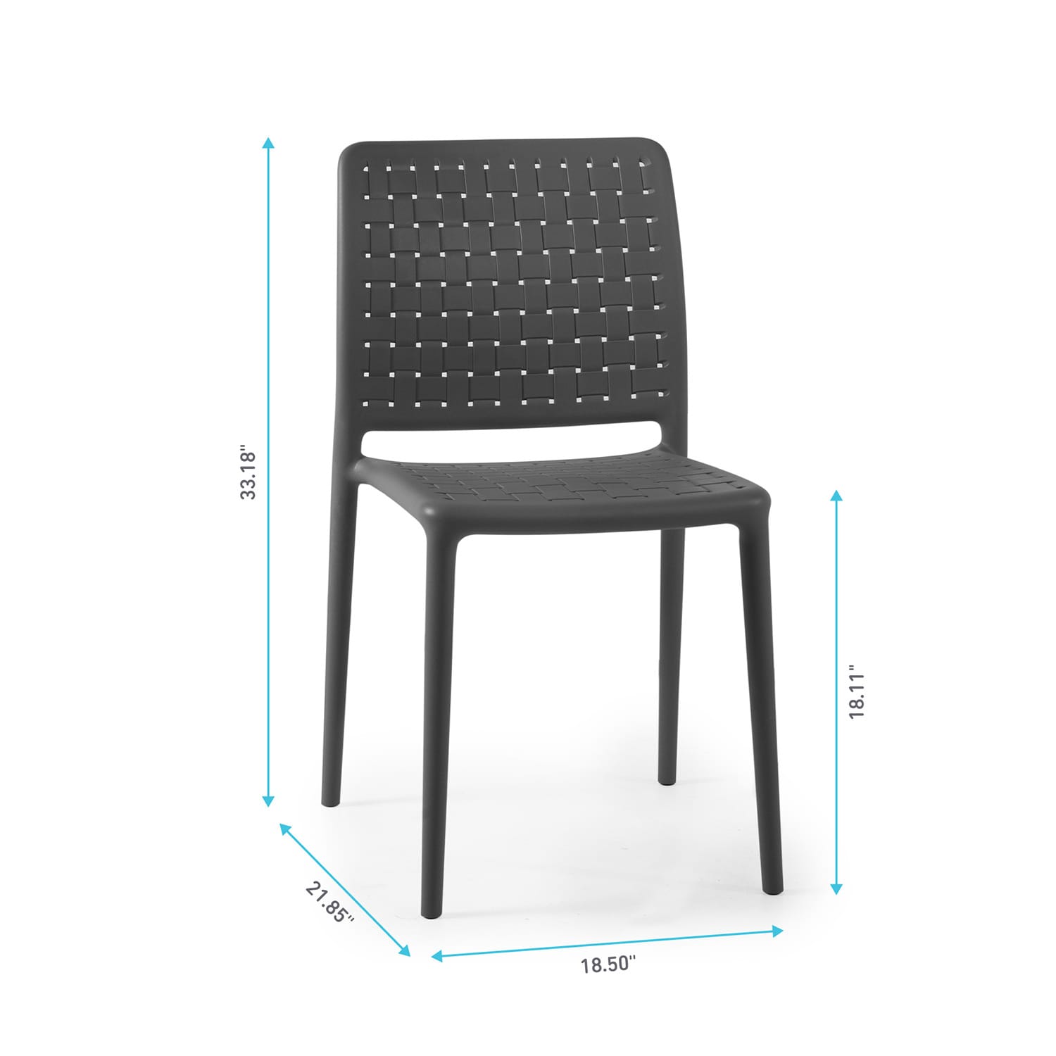 Anthracite Armless Plastic Resin Stacking Patio Dining Chairs, Set of 2