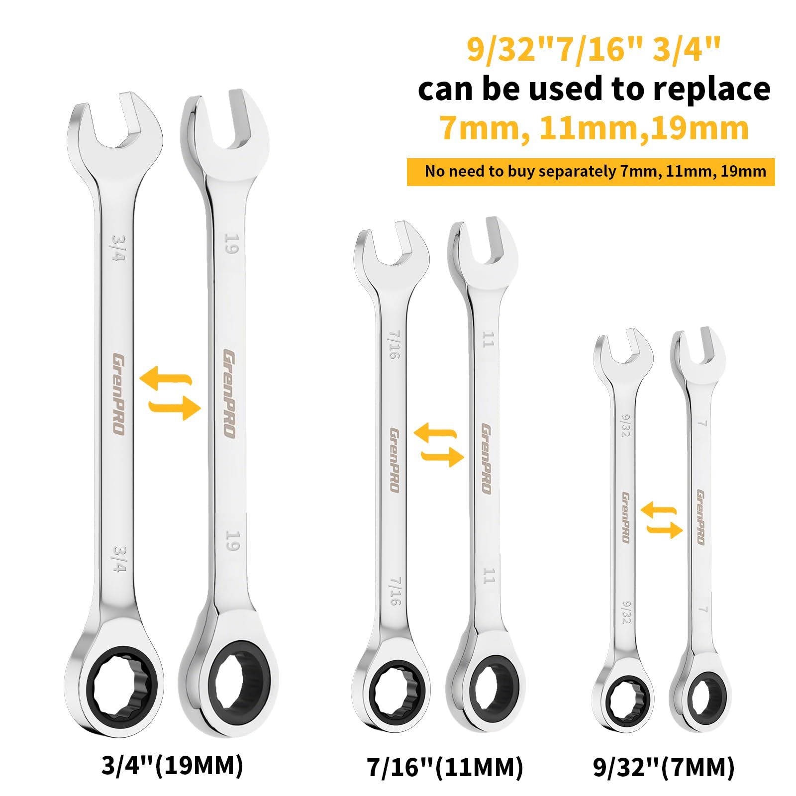 22PC Ratcheting Wrench Set SAE Metric Combination Open End Wrenches in ...