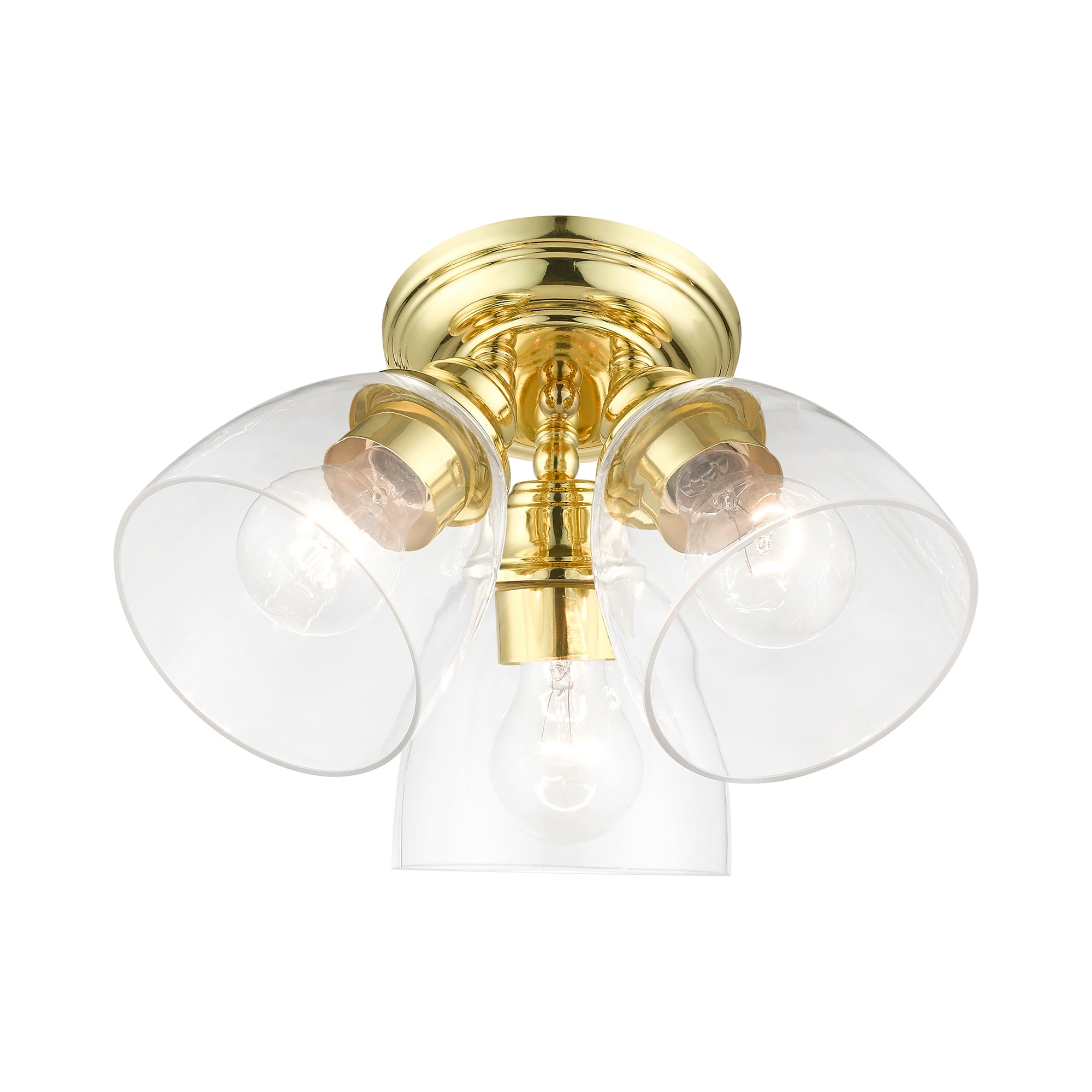 Elegant Montgomery Polished Brass 3-Light Flush Mount with Clear Glass