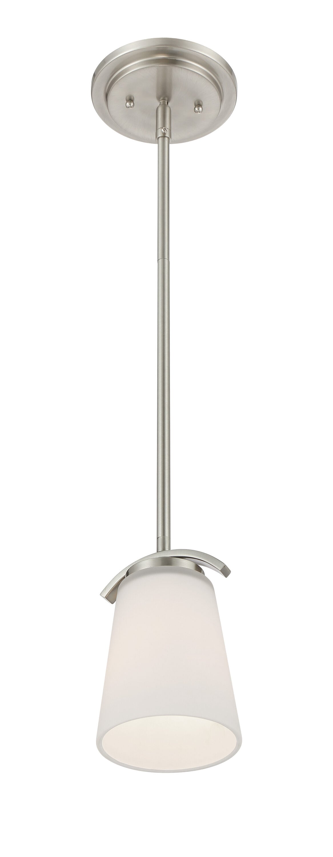 Overland Park Brushed Nickel Mini Pendant with Etched White Glass
