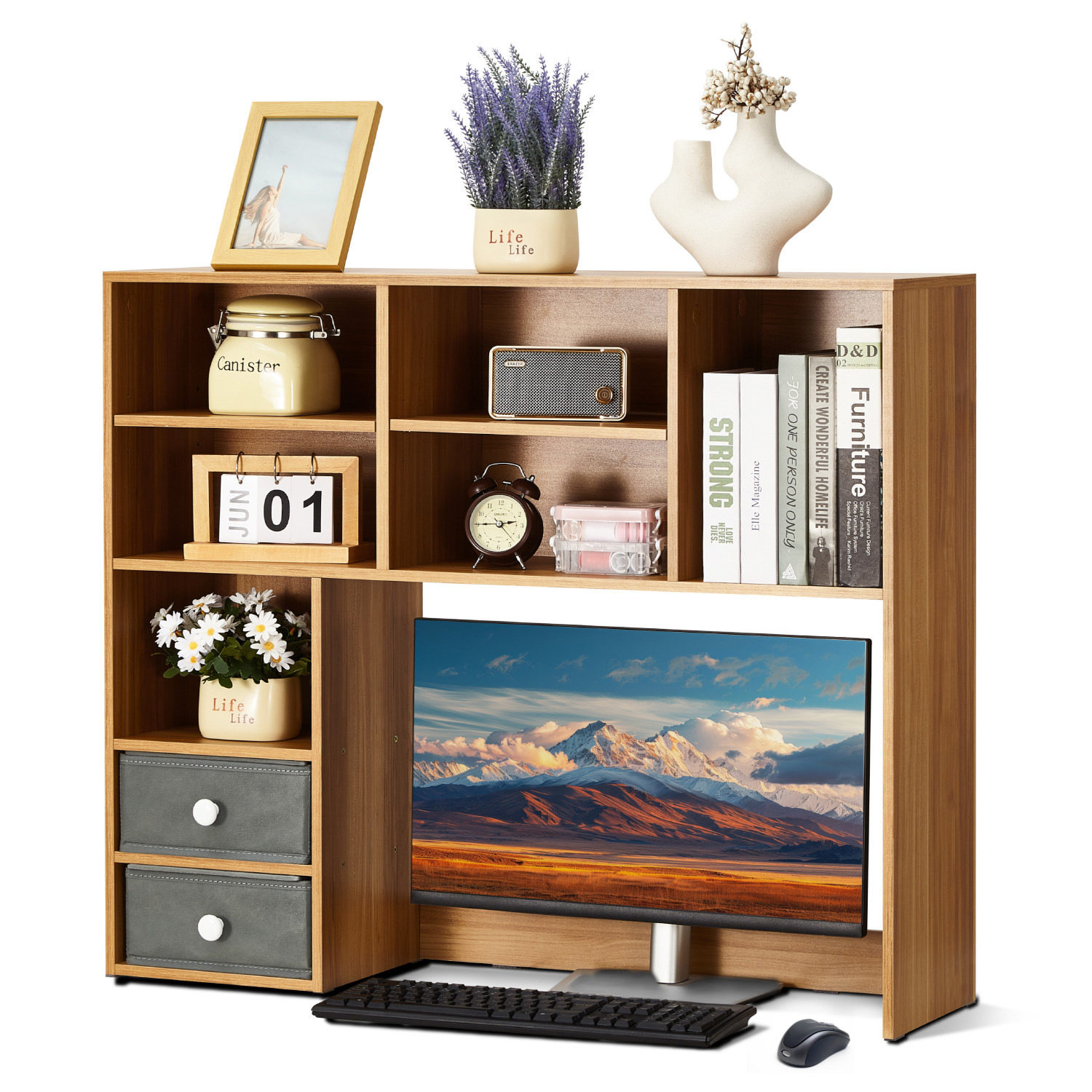 Ladder Desktop Shelf Desk Hutch 3-Tier For Computer Desk, Desktop - View #12