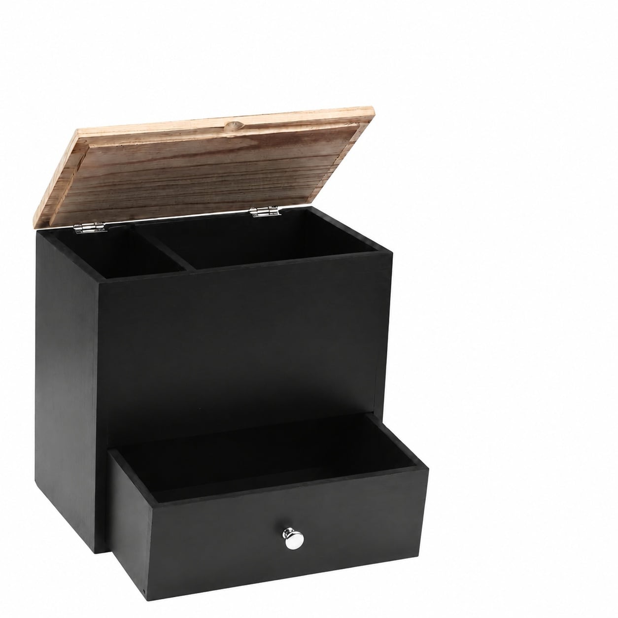 Aoibox  Wood Tampon and Pad Organizer Box with Lid and Pull Out Drawer for Bathroom Countertop Storage Black