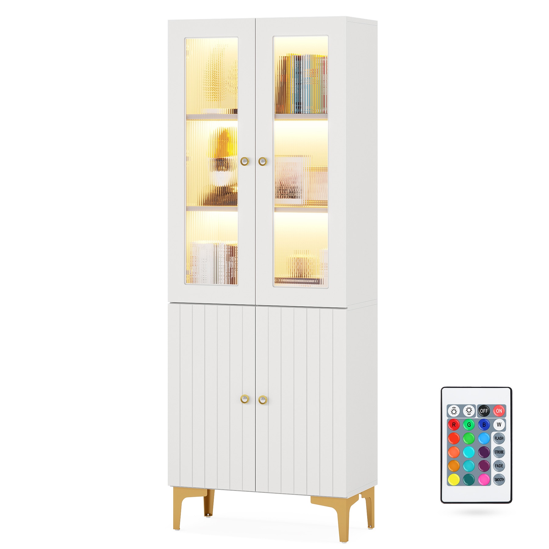 Tribesigns White and Gold Metal 6-Shelf Corner Bookcase with Doors (15.75-in W x 73.22-in H x 15.75-in D) Unfinished | HOGA-NY051