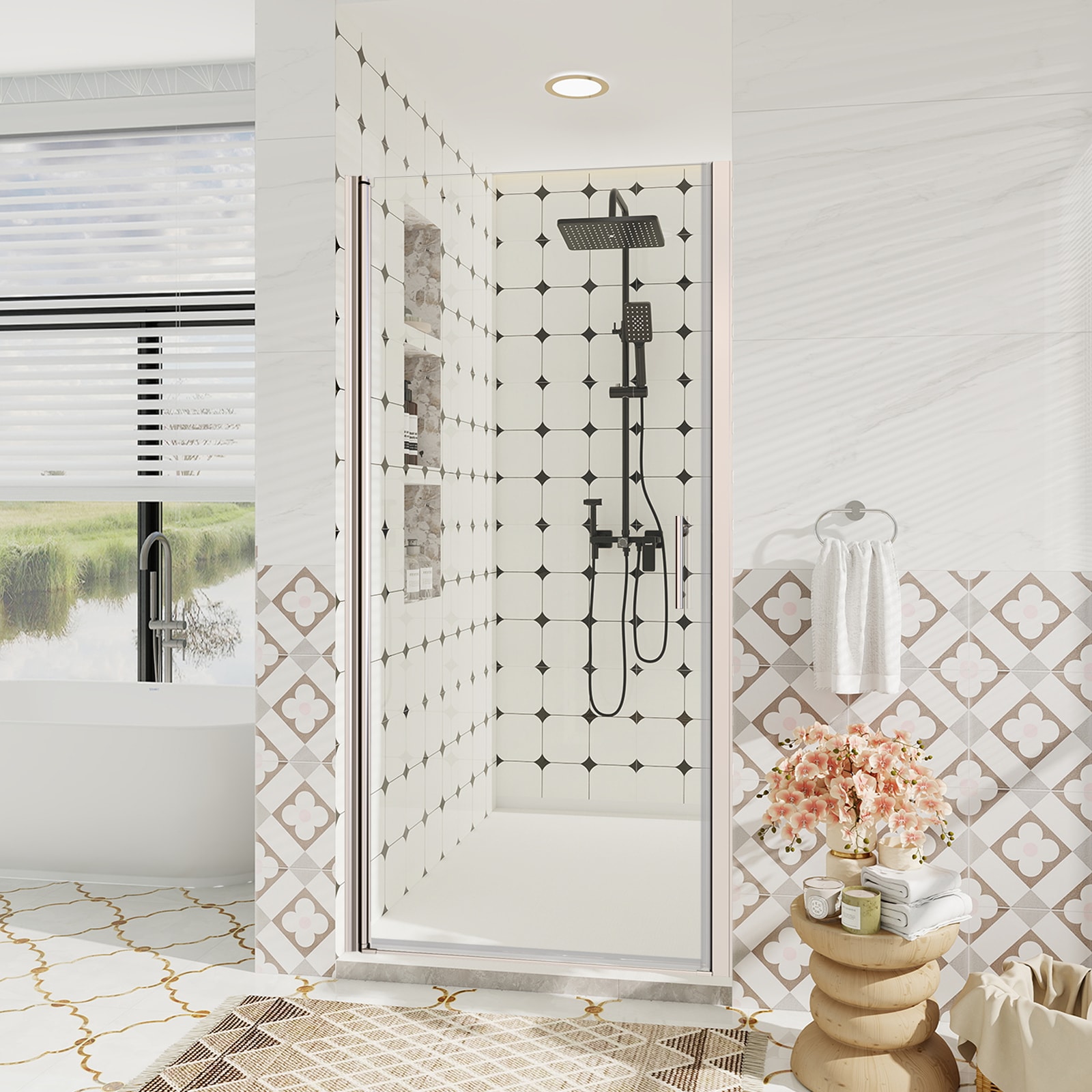 Forclover FRISD30CH Pivot Frameless Shower Door Chrome 30-in to 31-in W x 72-in H Frameless Clear Glass Pivot Shower door