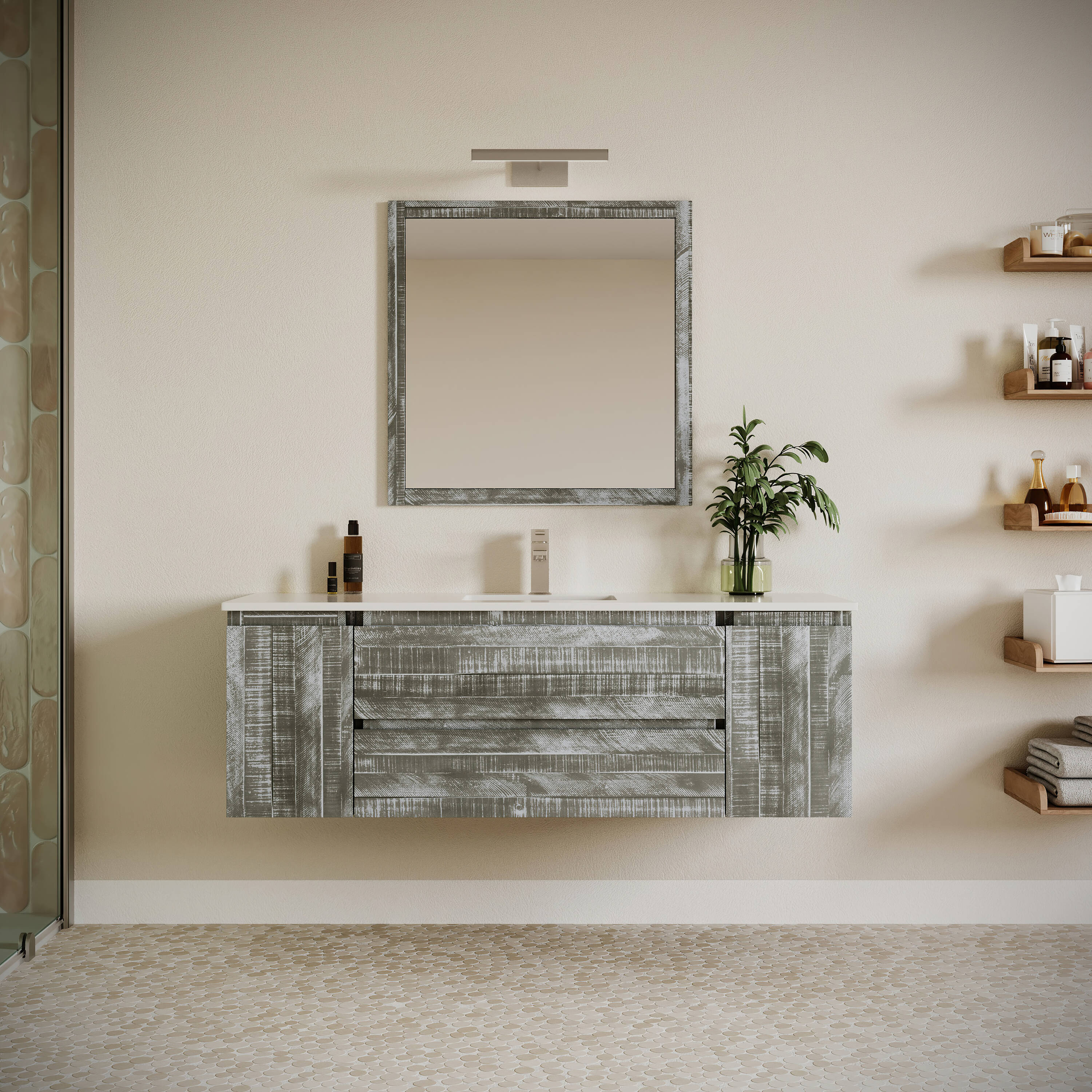 Fresca FCB31-123612ASH-CWHU Formosa 60-in Sage Gray Undermount Single sink Floating Bathroom Vanity with White Quartz Top