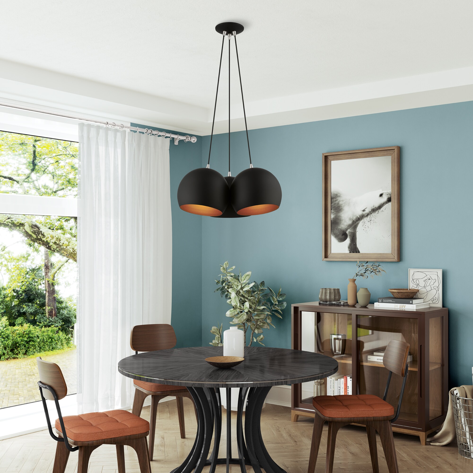 Livex Lighting Piedmont 3-Light Black Transitional Dome Hanging 