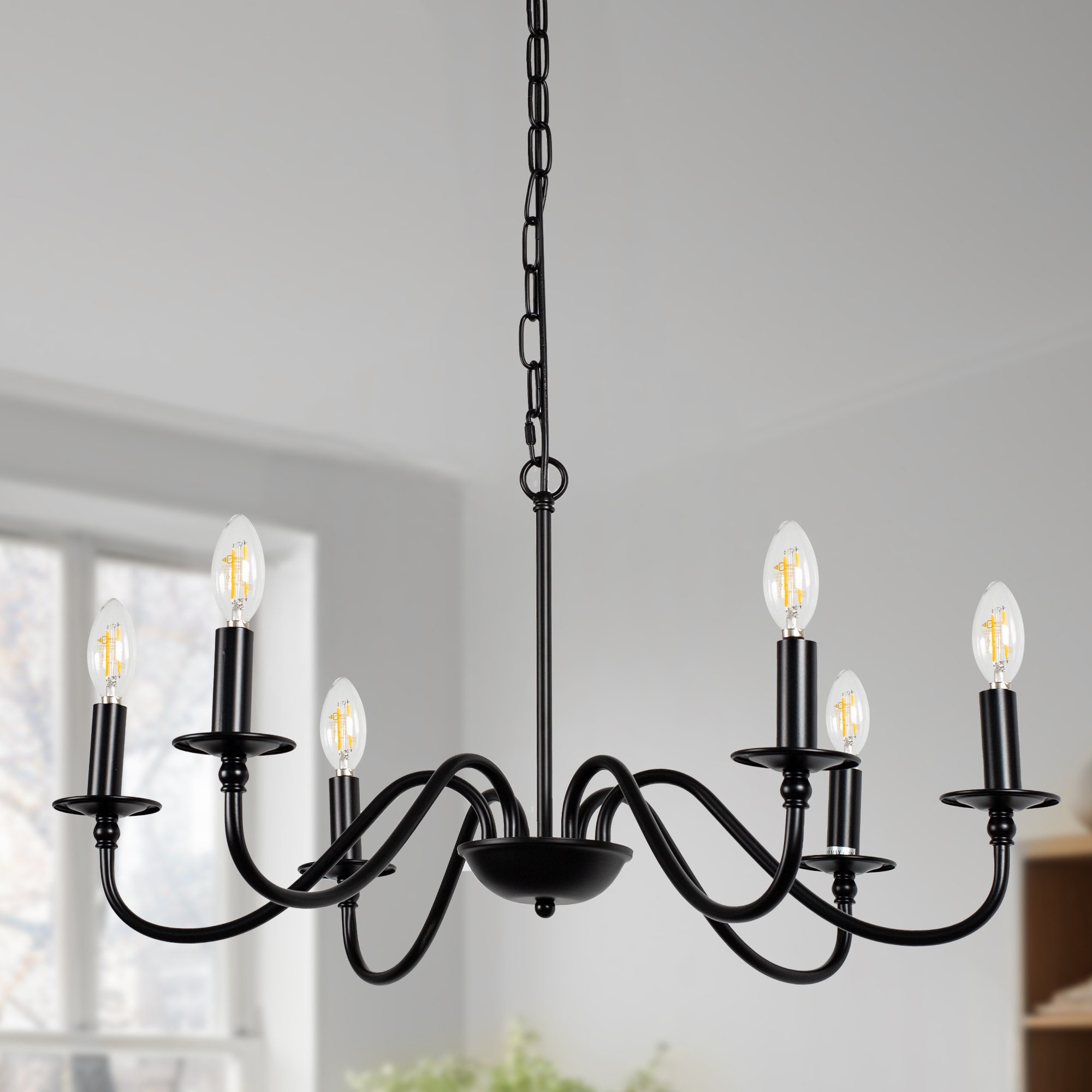 YANSUN 6-Light Matte Black Farmhouse Led, Dry rated Chandelier in the ...