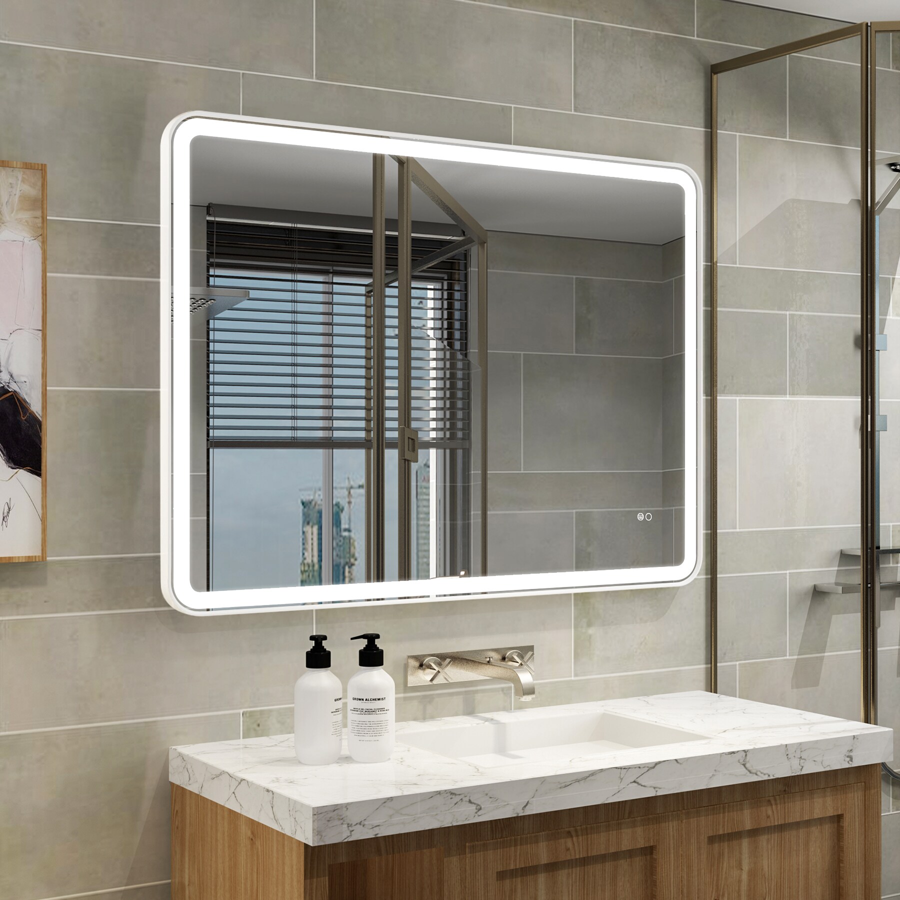 Boyel Living 36 in. W x 48 in. H Frameless Rectangular LED Light Bathroom Vanity Mirror in Clear