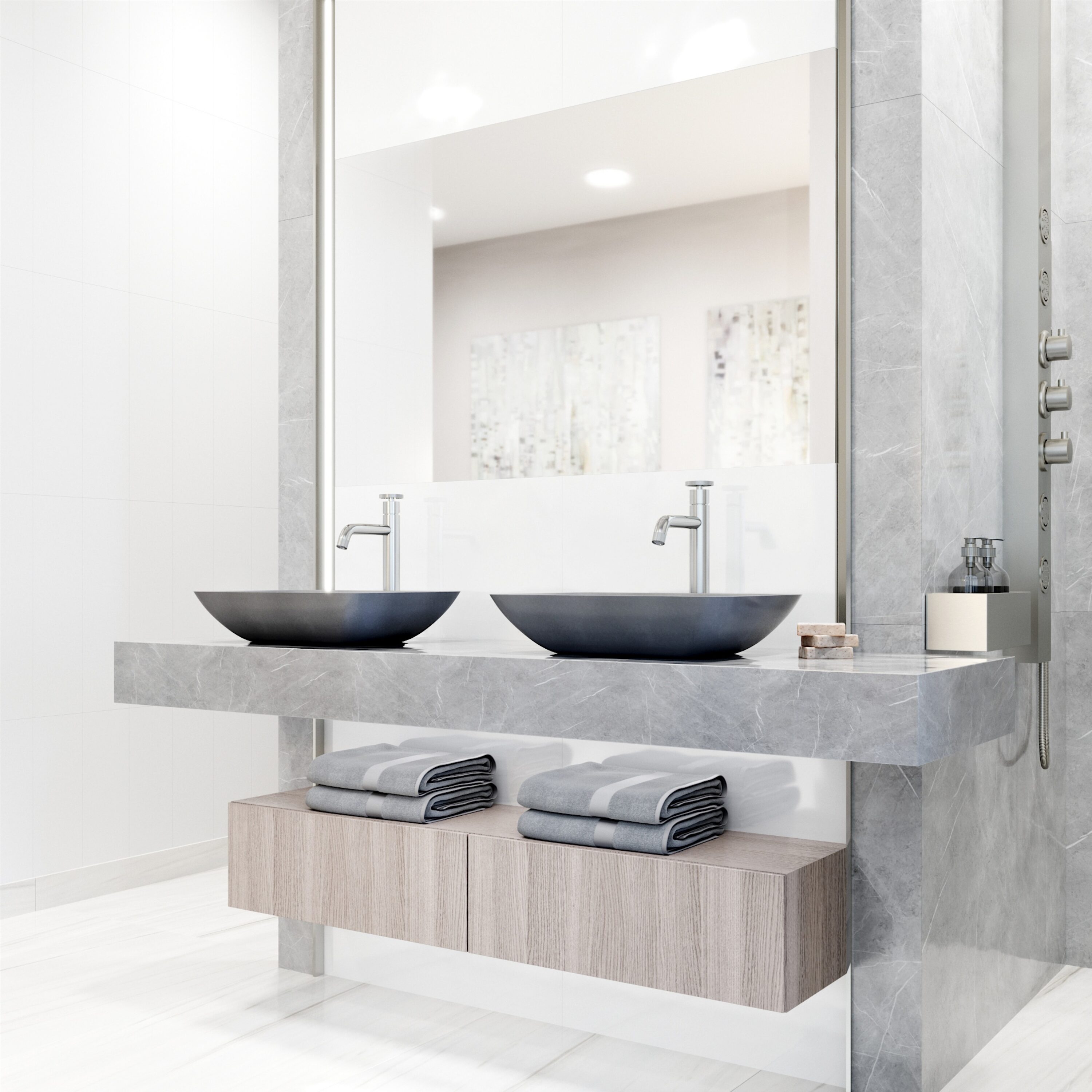 Gray Concrete Rectangular Vessel Bathroom Sink