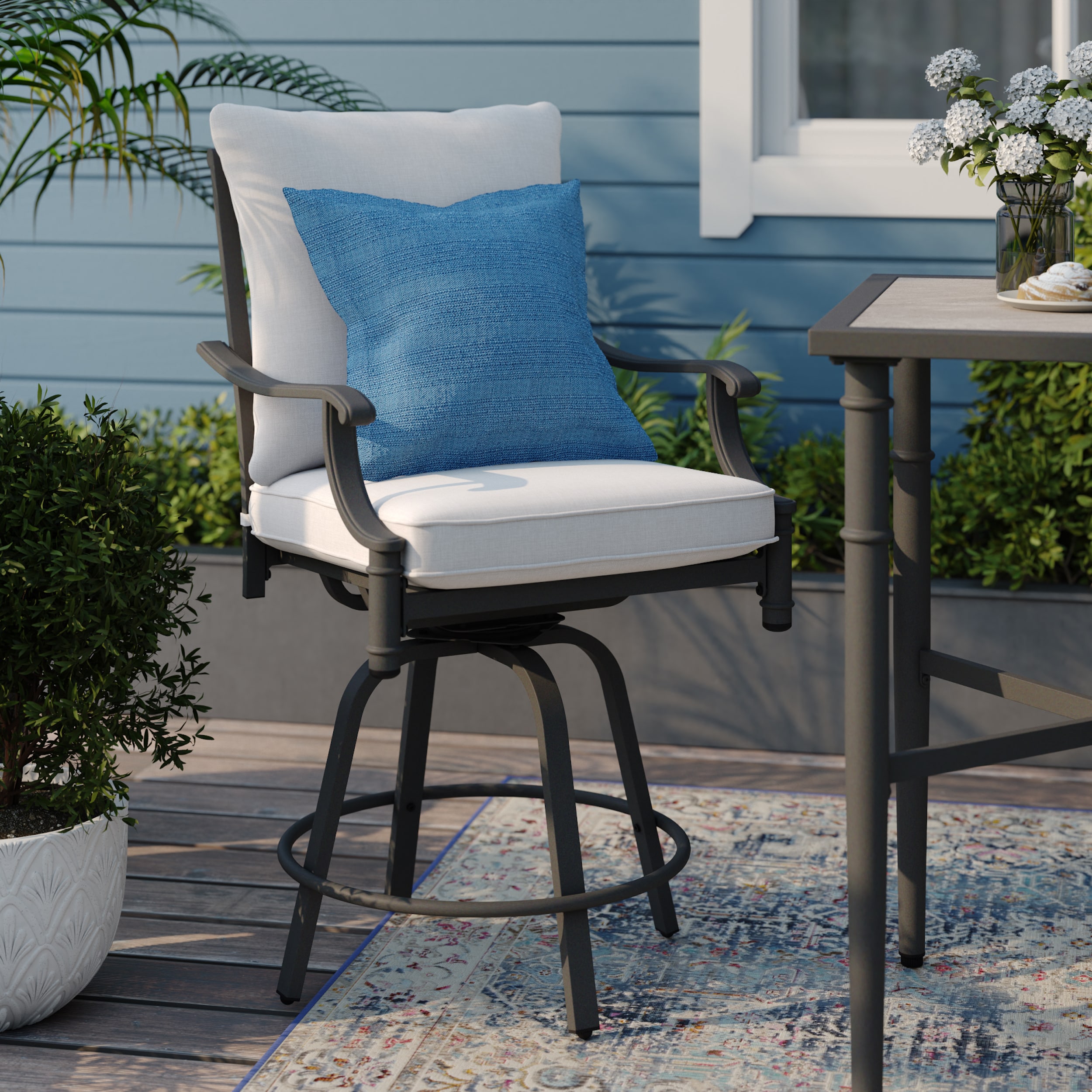 allen + roth Thomas Lake Set of 2 Gray Steel Frame Swivel Dining Chair with  Gray Cushioned Seat in the Patio Chairs department at