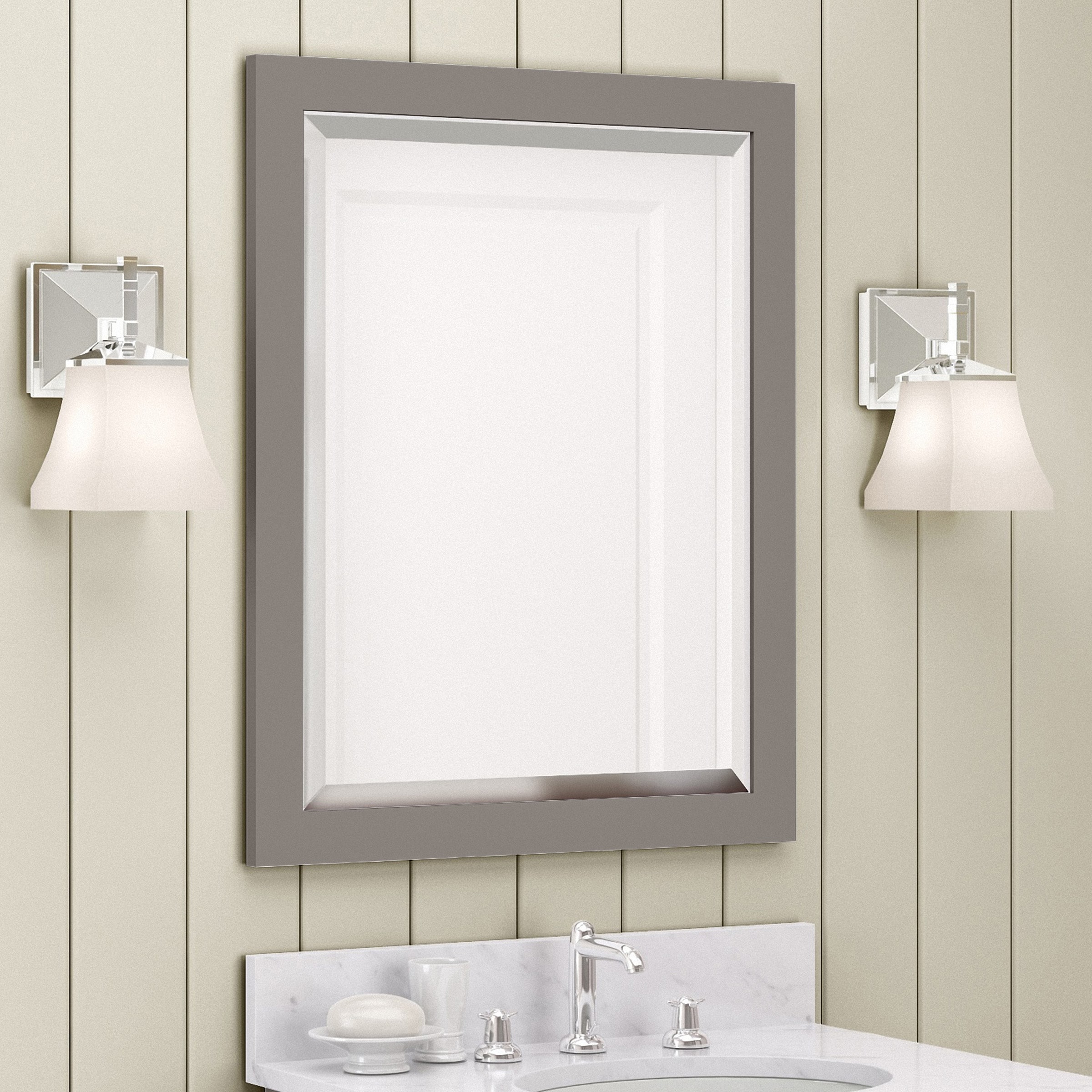 Alaterre Furniture AMIR0040 Williamsburg 24-in x 30-in Beveled Rectangle Bathroom Vanity Mirror ( Gray )