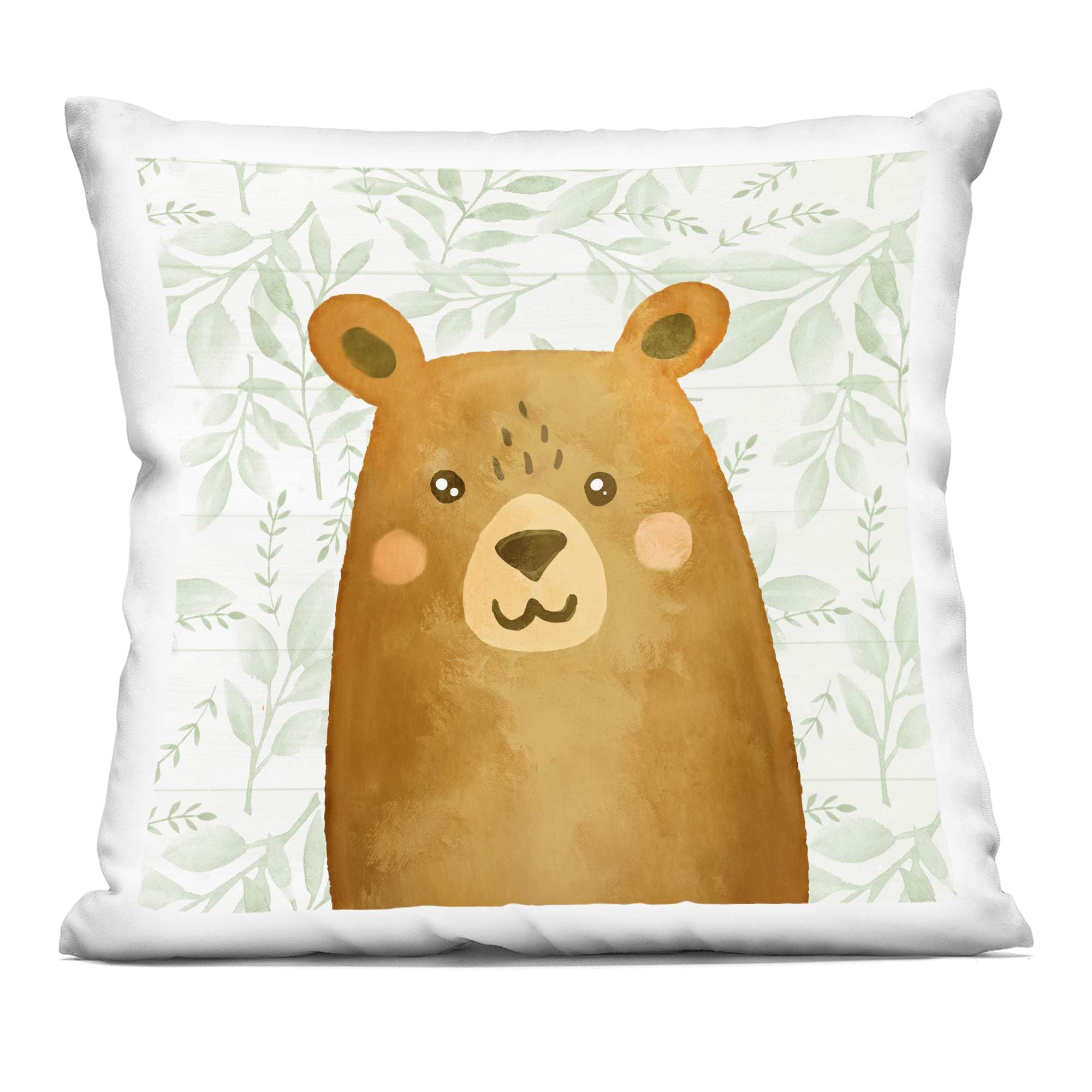 Stupell Industries PLO-705-SQW-18X18 Joyful Bear on Botanicals Decorative Printed Pillow Design by Kim Allen