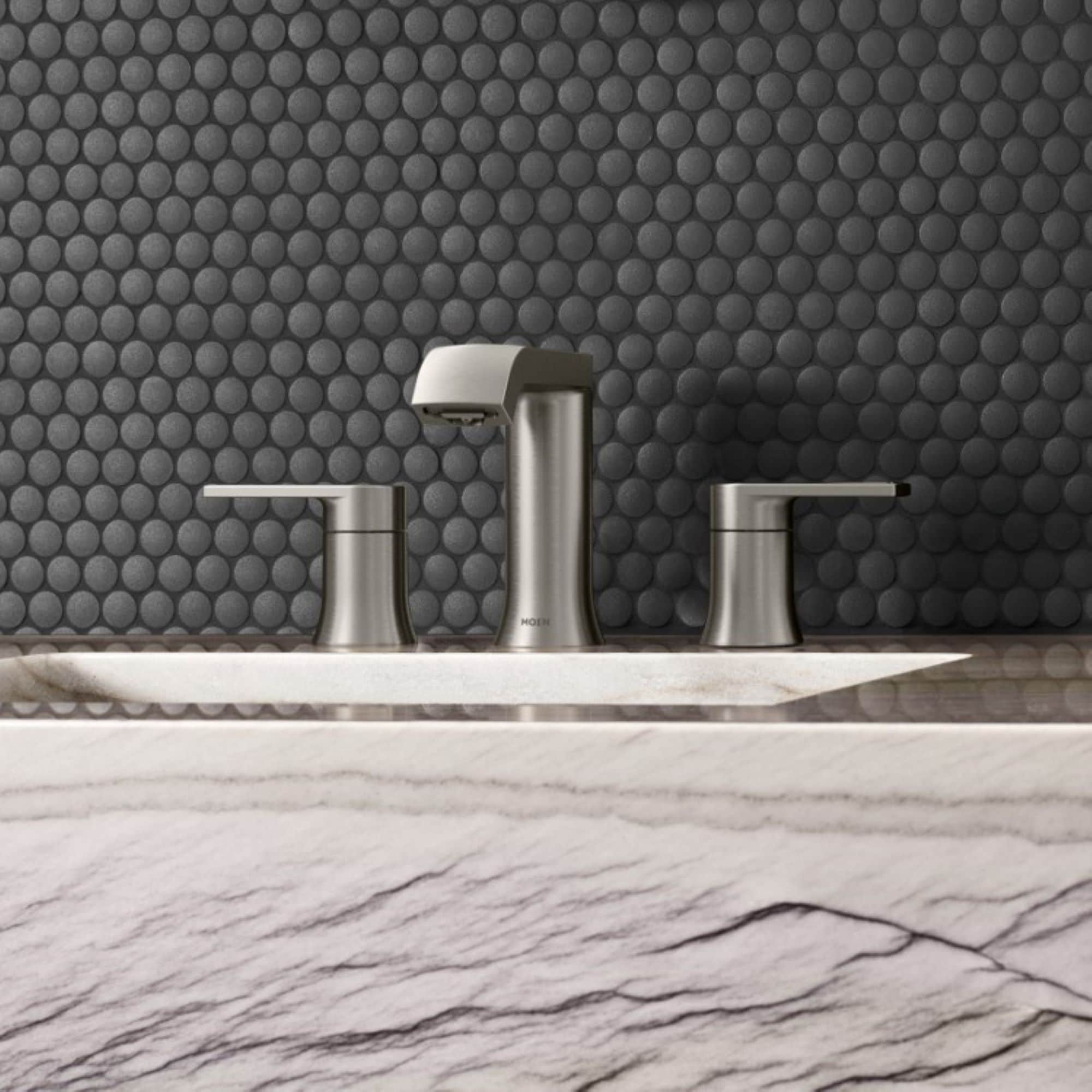Moen T6708BN Genta LX Brushed Nickel Widespread 2-handle WaterSense Mid-arc Residential Handle Bathroom Sink Faucet with Drain