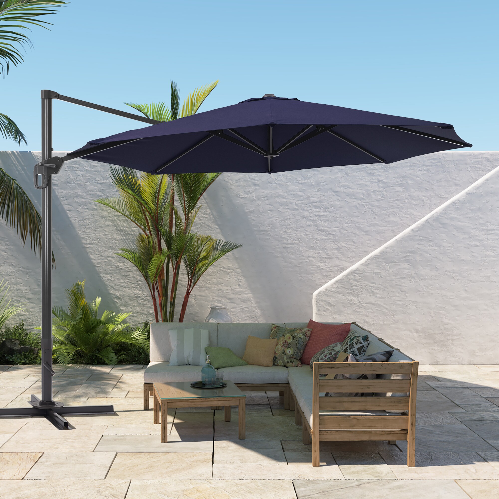 Sonkuki SD-ZD11BL 11-ft Aluminum Blue No-tilt Cantilever Patio Umbrella