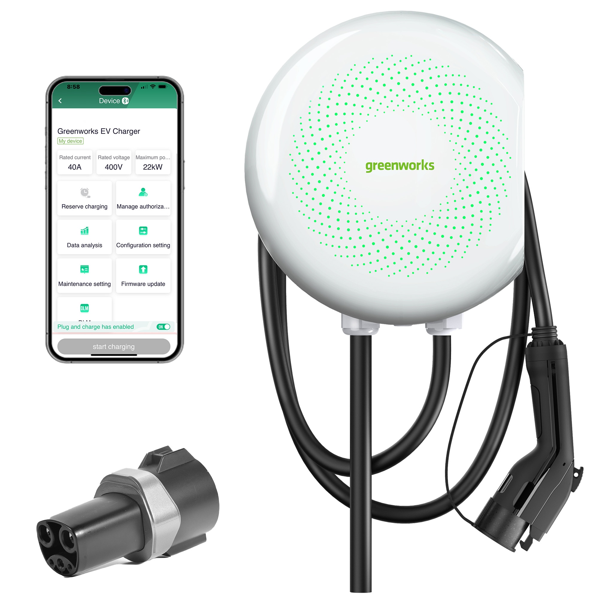 Greenworks Level 2 NEMA 14-50r Hardwired EV Electric Vehicle Charging Station-up to 48 Amps/ 240-Volts with 20-ft Cable EVC1648 Sansujyuku sansujyuku.com