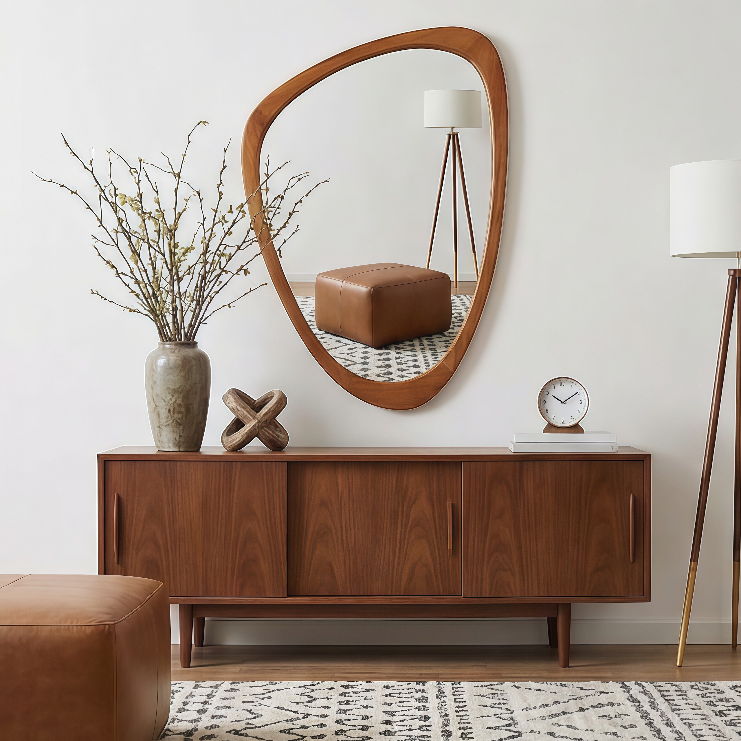 Huluwat Yellowish Brown 20 Inches x 30 Inches Irregular Solid Wood Frame Decorative Mirror
